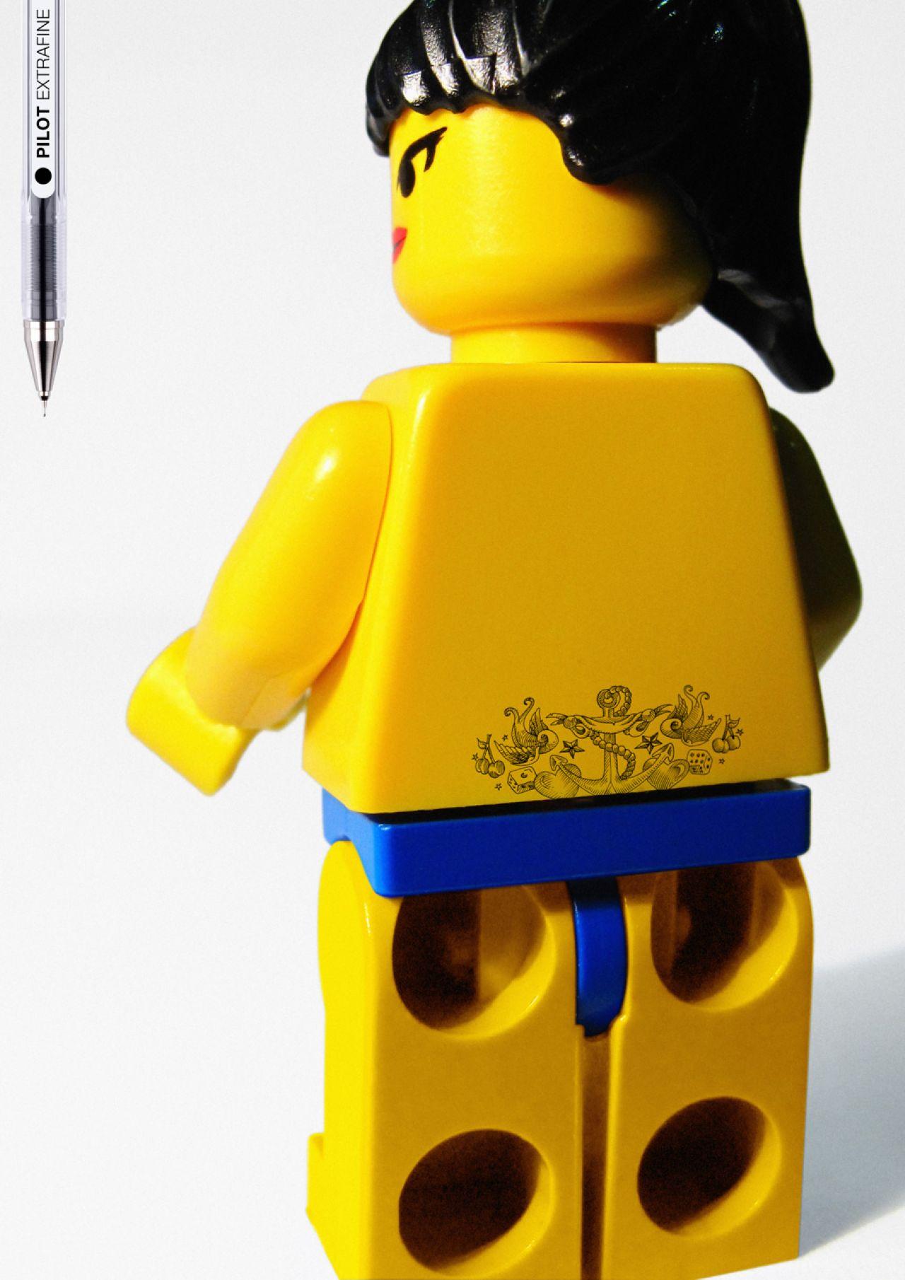 Pilot Print Advert By Grey: Legoman tattoo, lower back | Ads of the ...