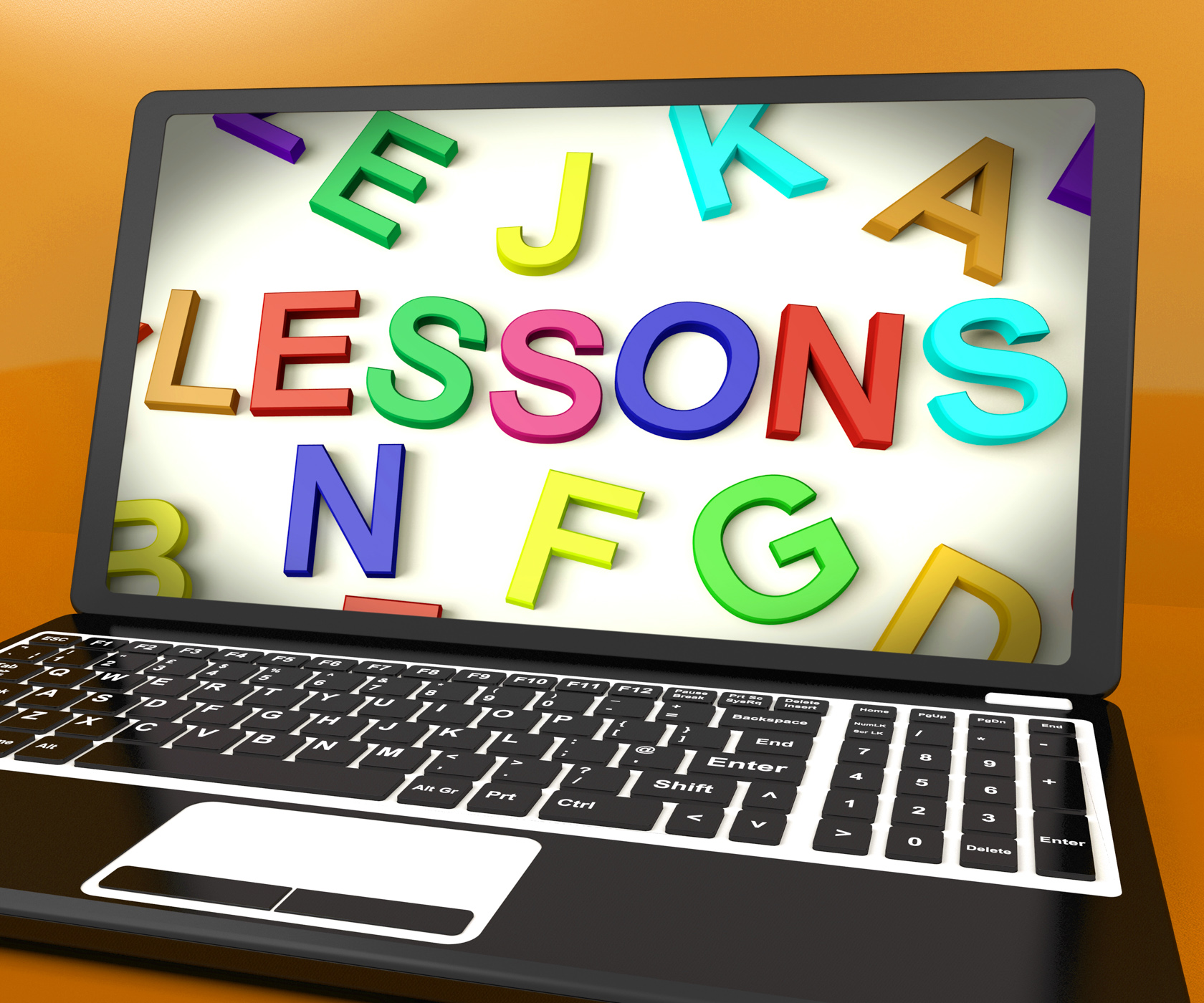 Lessons message on computer screen showing online education photo
