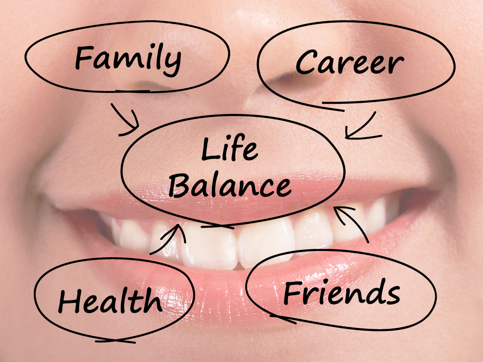 Life balance diagram showing family career health and friends photo