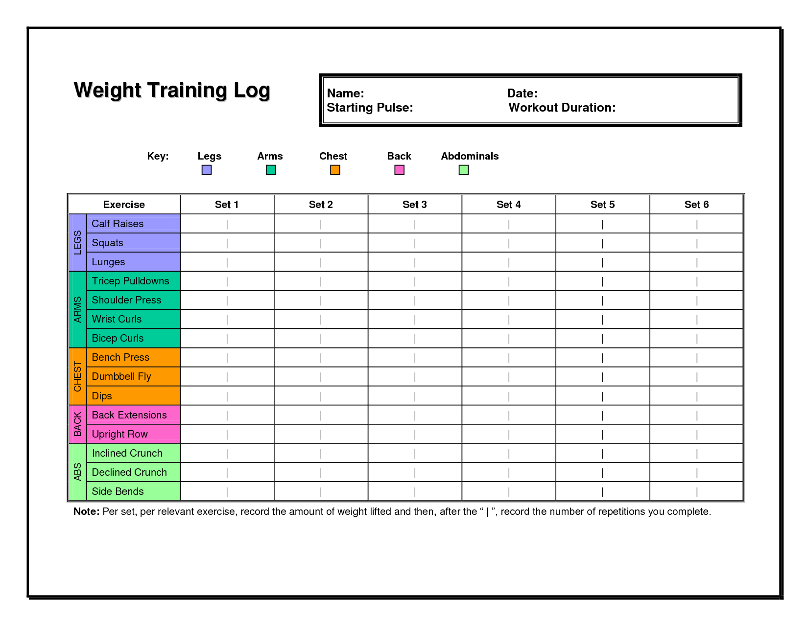 strength training log sheets