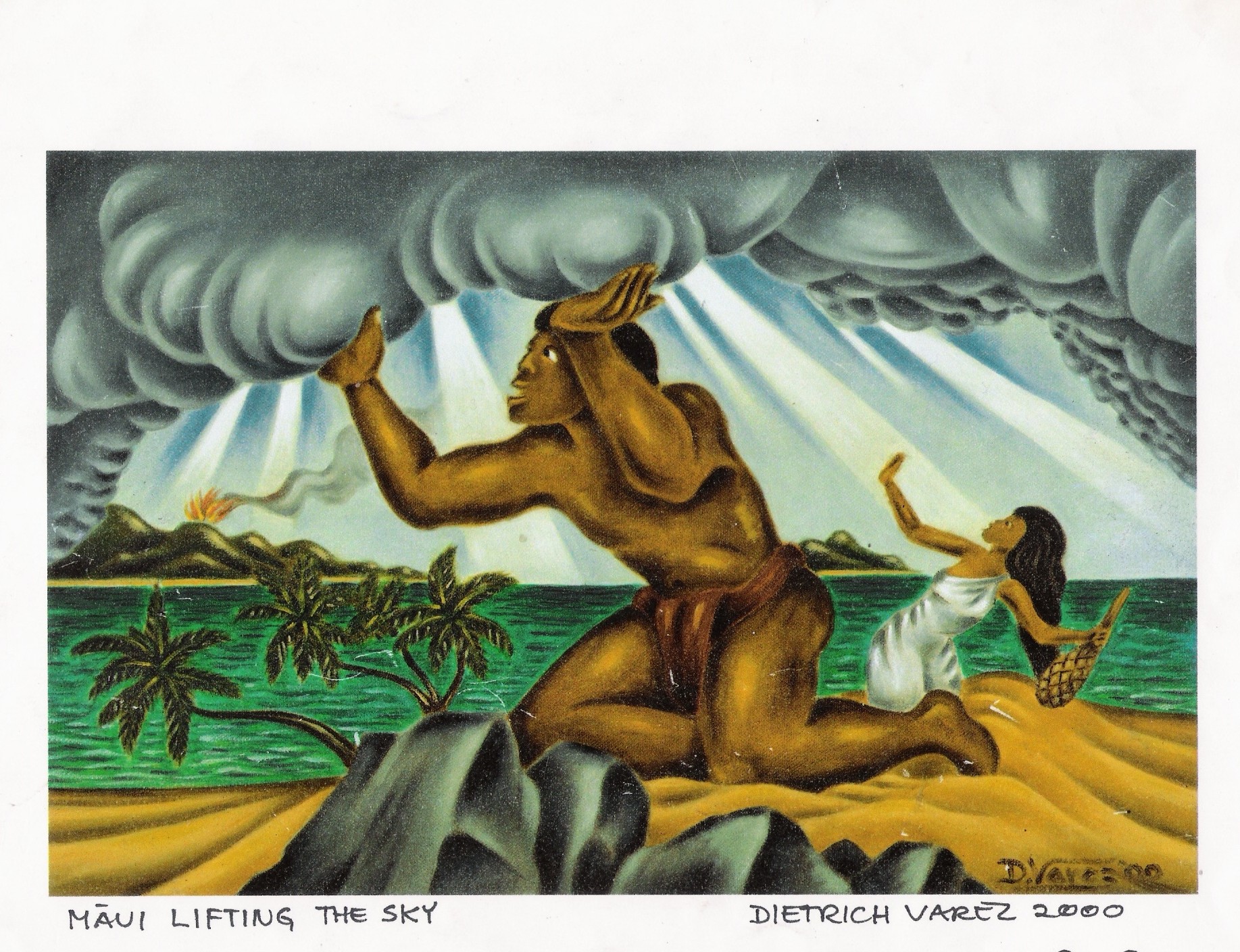 Maui Lifting the Sky, print by Dietrich Varez | Volcano Art Center