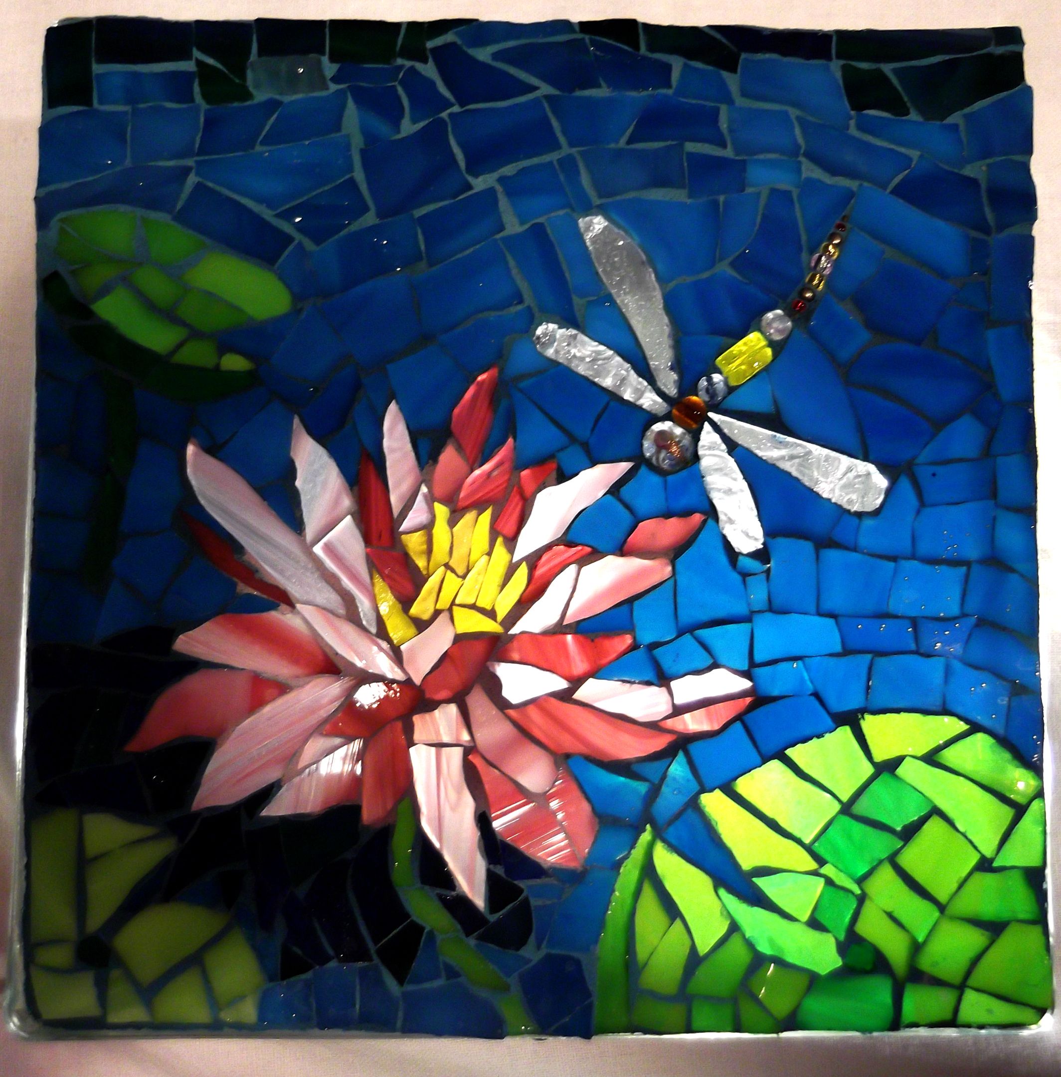 Glass block light. dragonfly waterlily pink blue mosaic | On the ...