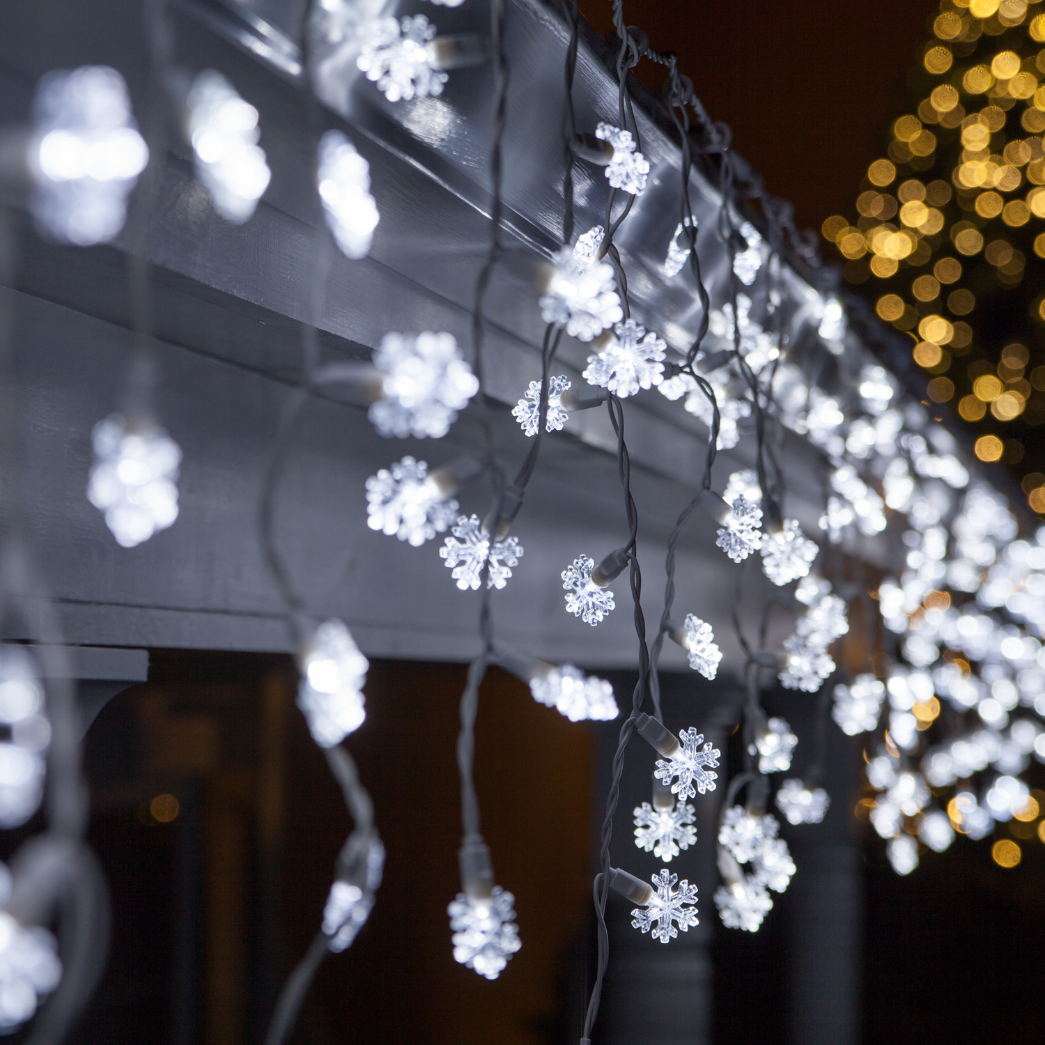 LED Christmas Lights - 70 Cool White Snowflake LED Icicle Lights