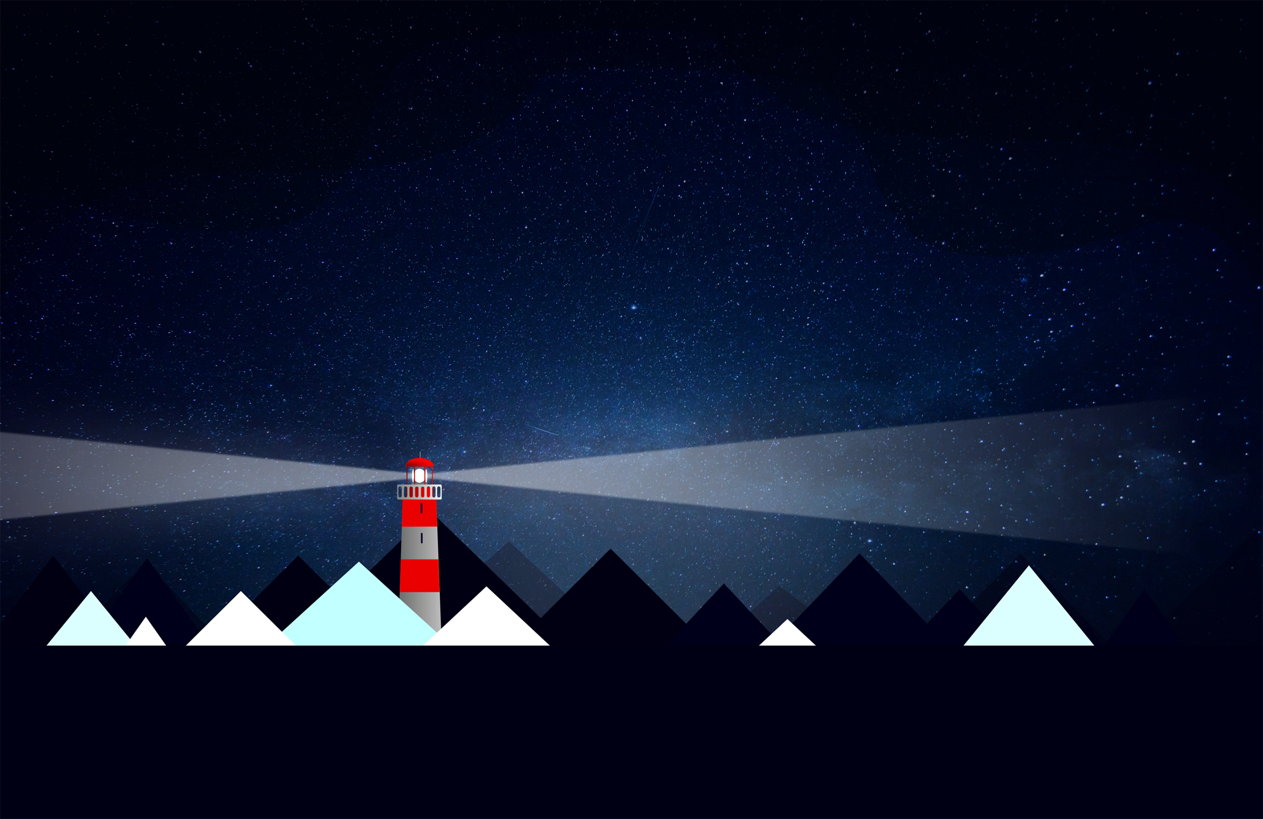 Lighthouse and icebergs at night - illustration with copyspace photo