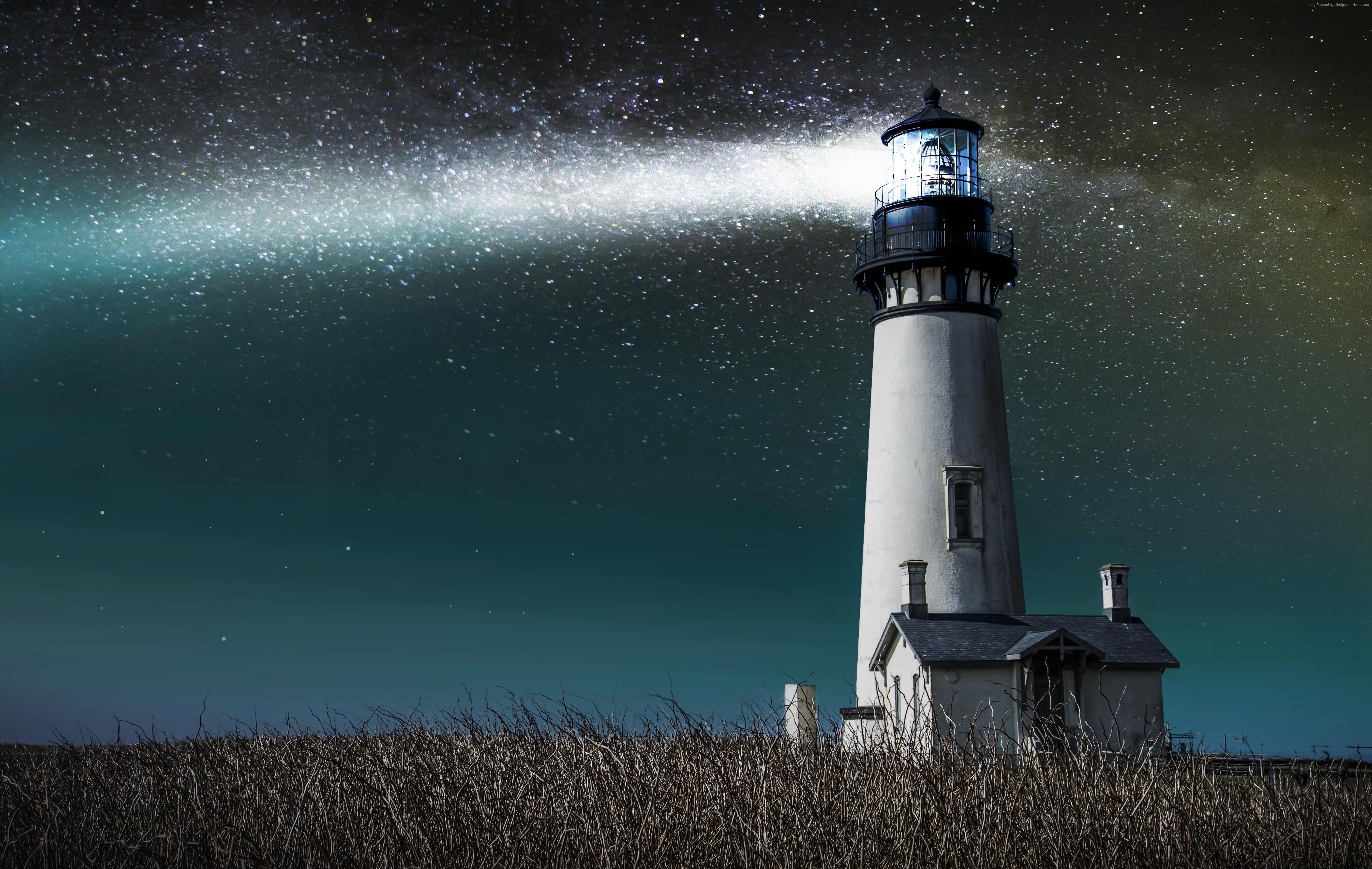 White and black concrete lighthouse during nighttime HD wallpaper ...