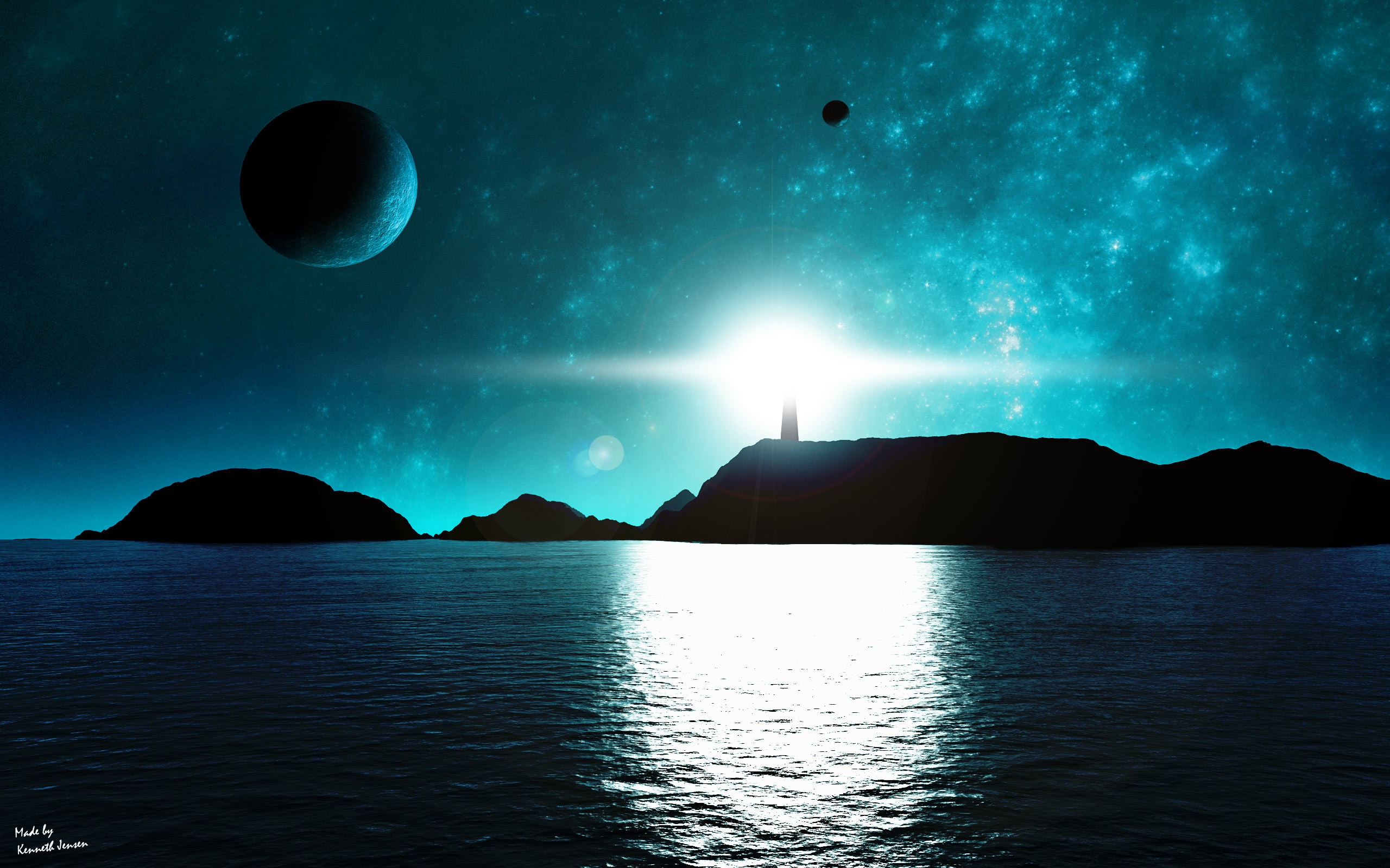 Ocean: Lighthouse Far Away Oceans Nature Moon Ocean Desktop Pics for ...
