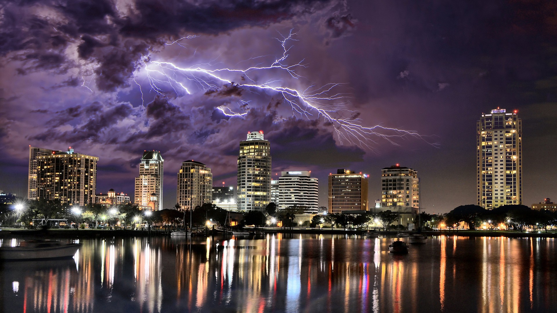 Forces of Nature: Lightning Clouds Spectacular Harbor Skyscrapers ...