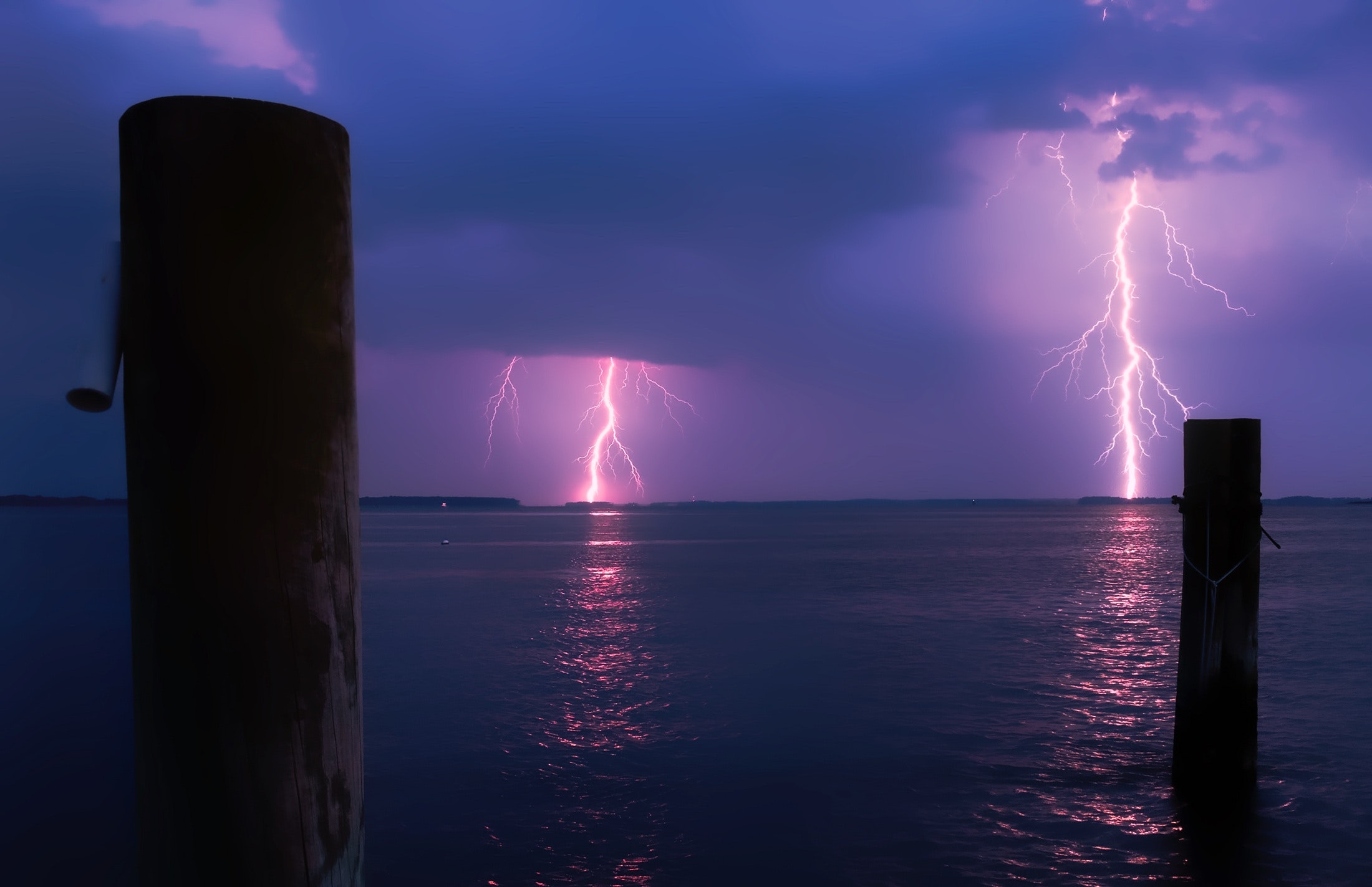 Lightning over Sea Against Storm Clouds, Beach, Weather, Water, Travel, HQ Photo
