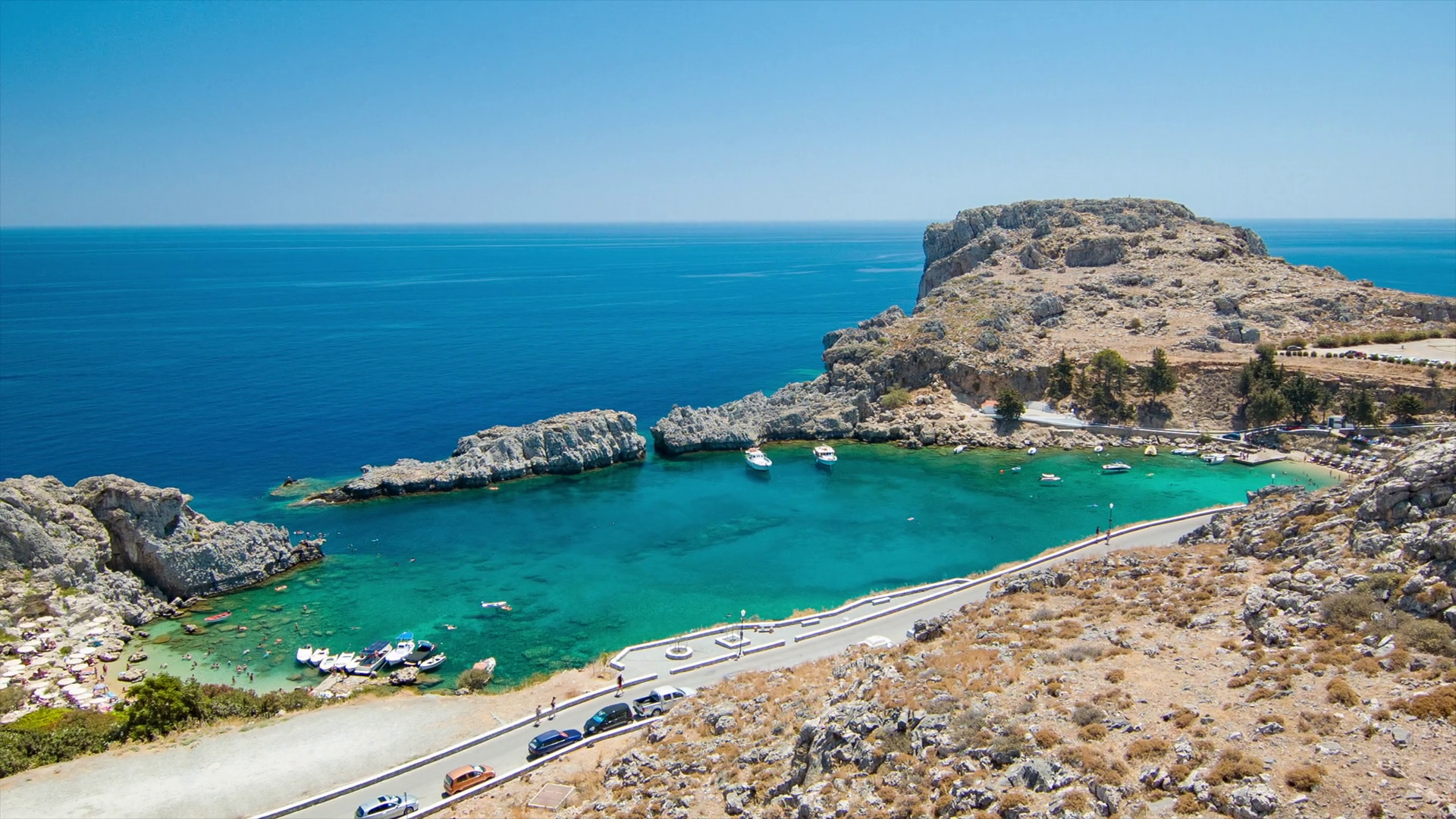 St Paul's Bay at Lindos in Rhodes Greece Overlooking the Popular ...