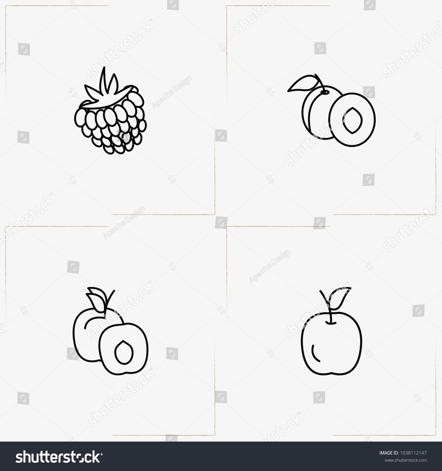 Berries Fruits Line Icon Set Apple Stock Vector HD (Royalty Free ...