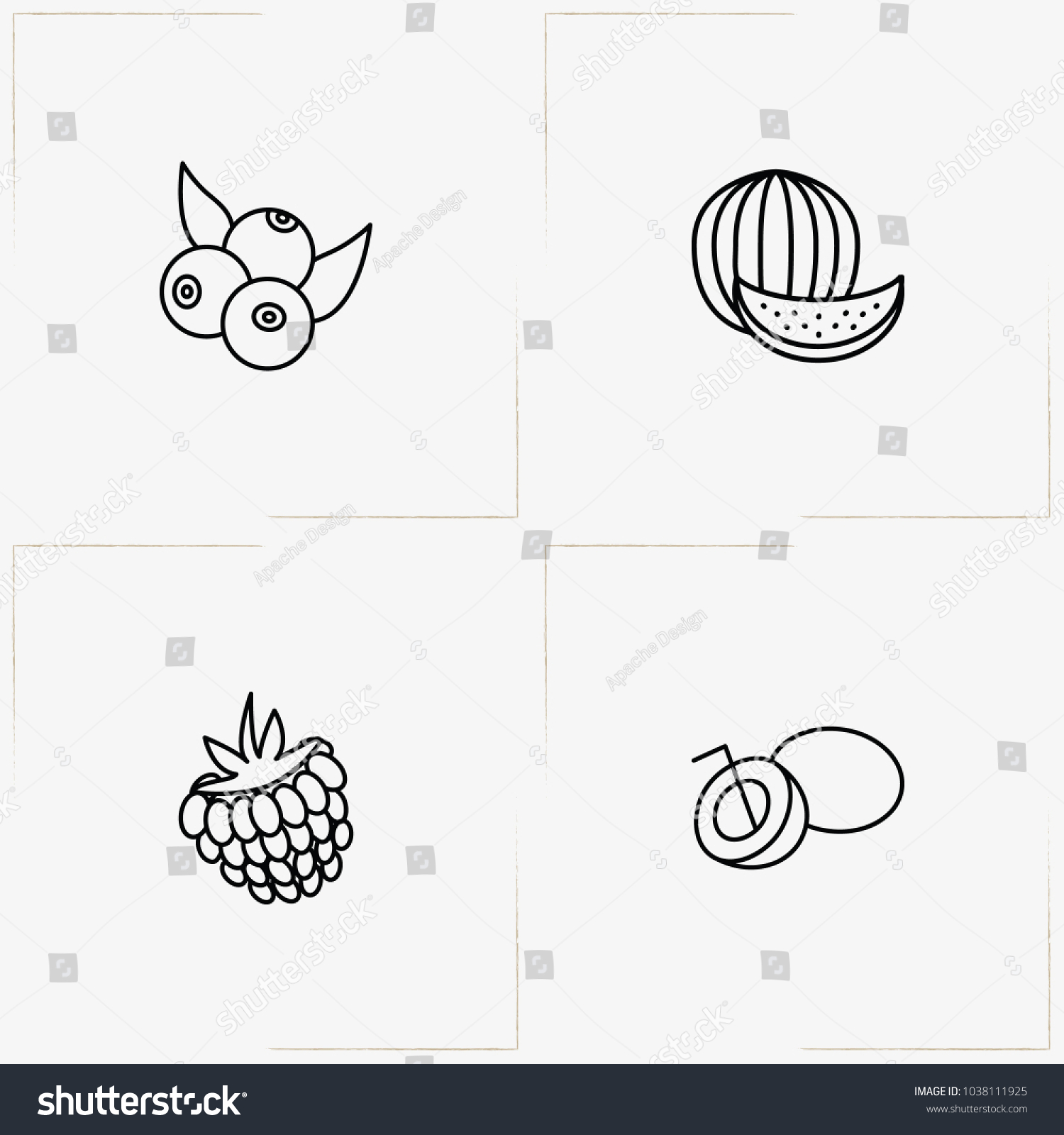 Berries Fruits Line Icon Set Blueberries Stock Vector HD (Royalty ...