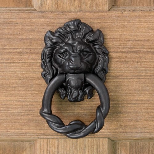 Hand-Forged Iron Lion Head Door Knocker - Black Powder Coat - Hardware