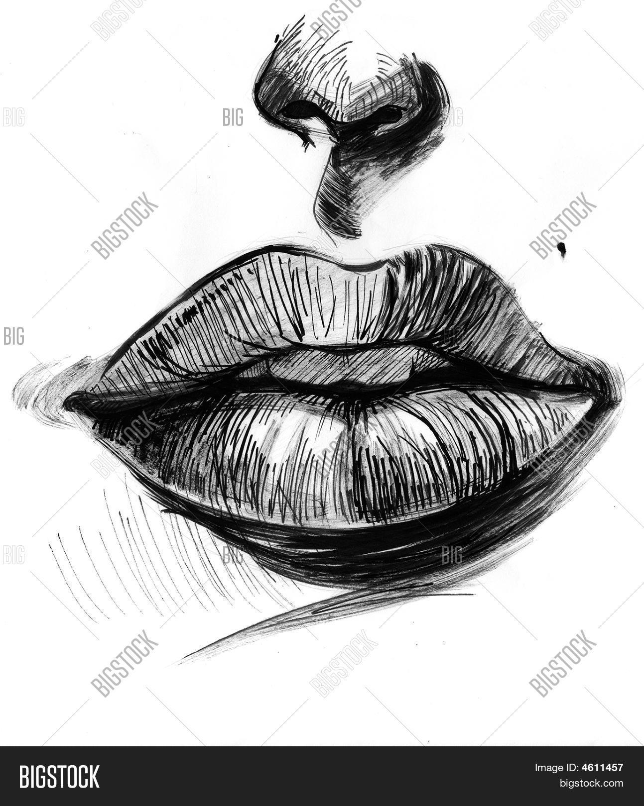 Ink Drawing Sexy Lips Image & Photo | Bigstock