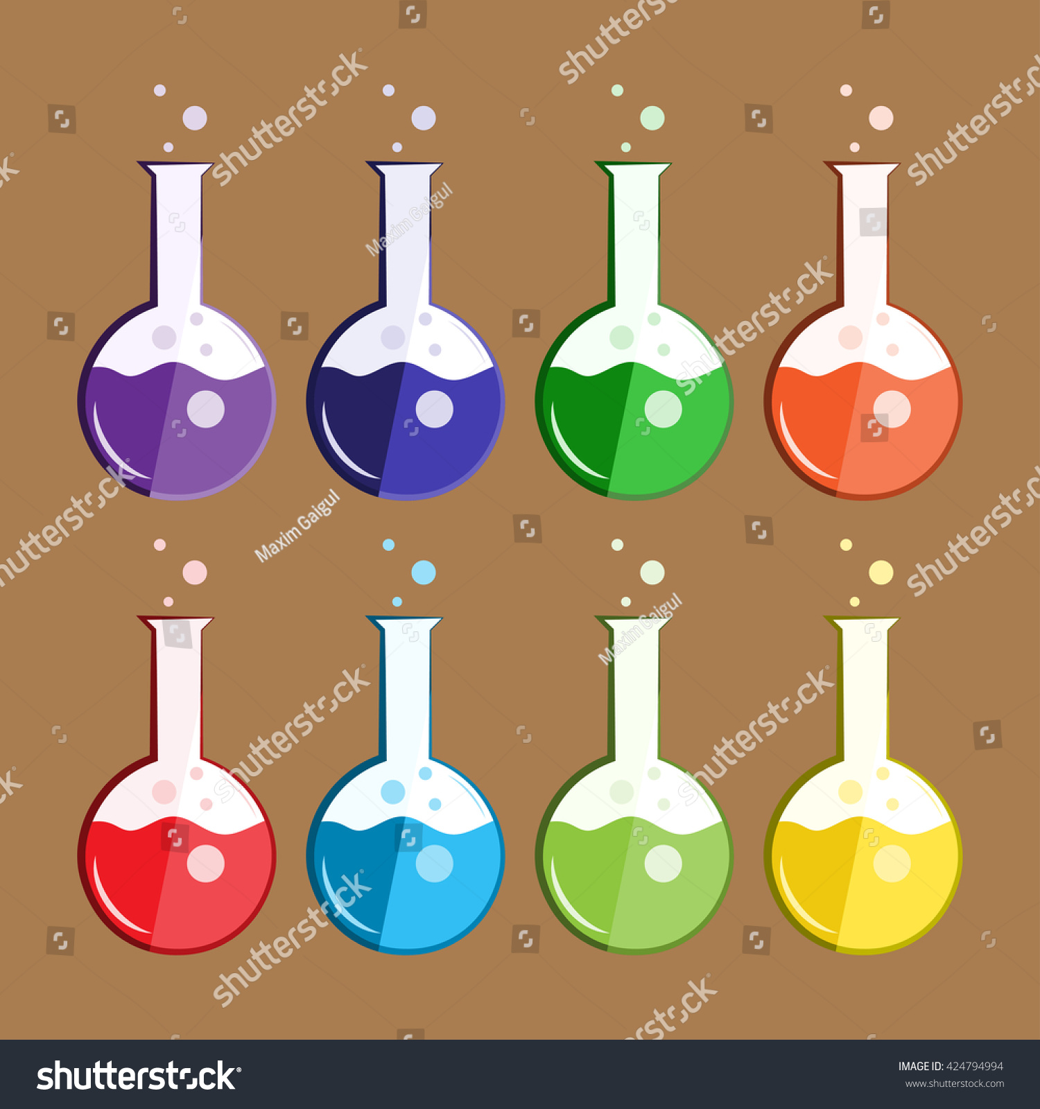 Eight Flasks Colored Liquids Chemical Reagents Stock Vector ...