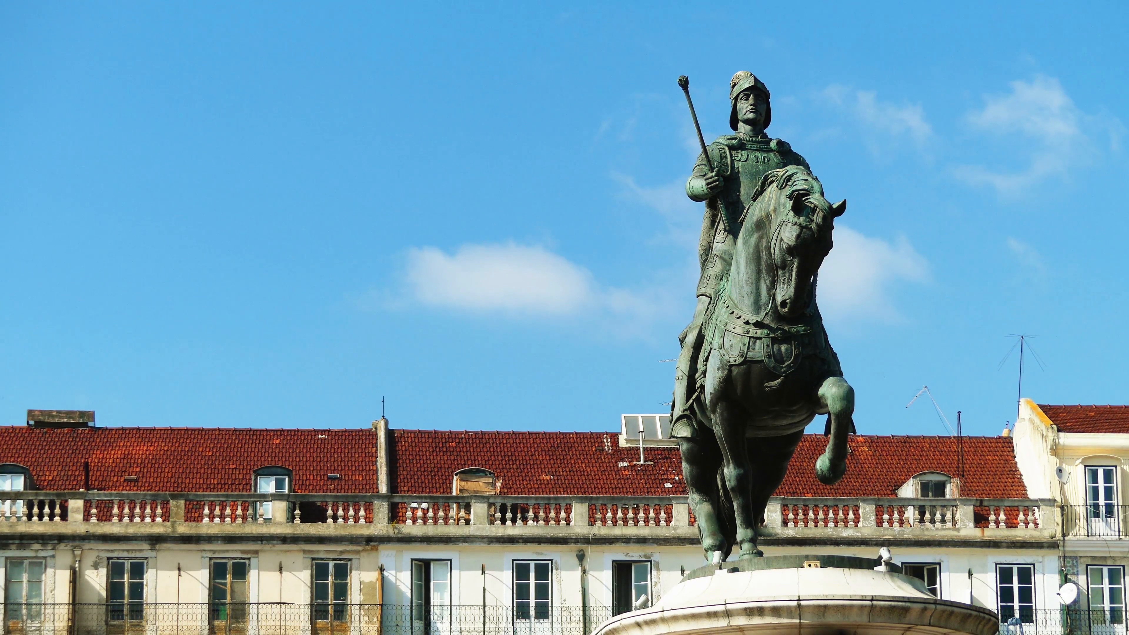4k Equestrian statue of King John I in the Figueira Square, Lisbon ...