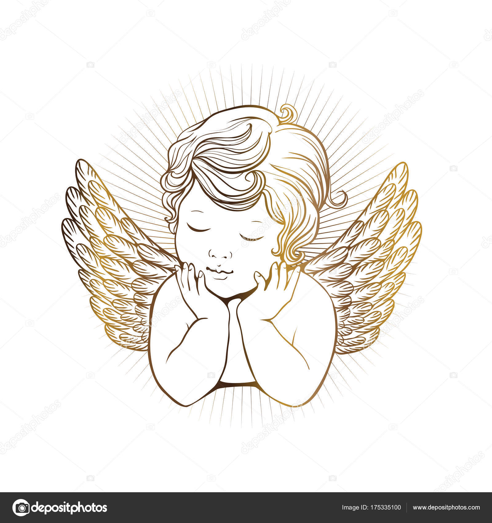 cute little angel with closed eyes with wings — Stock Vector ...