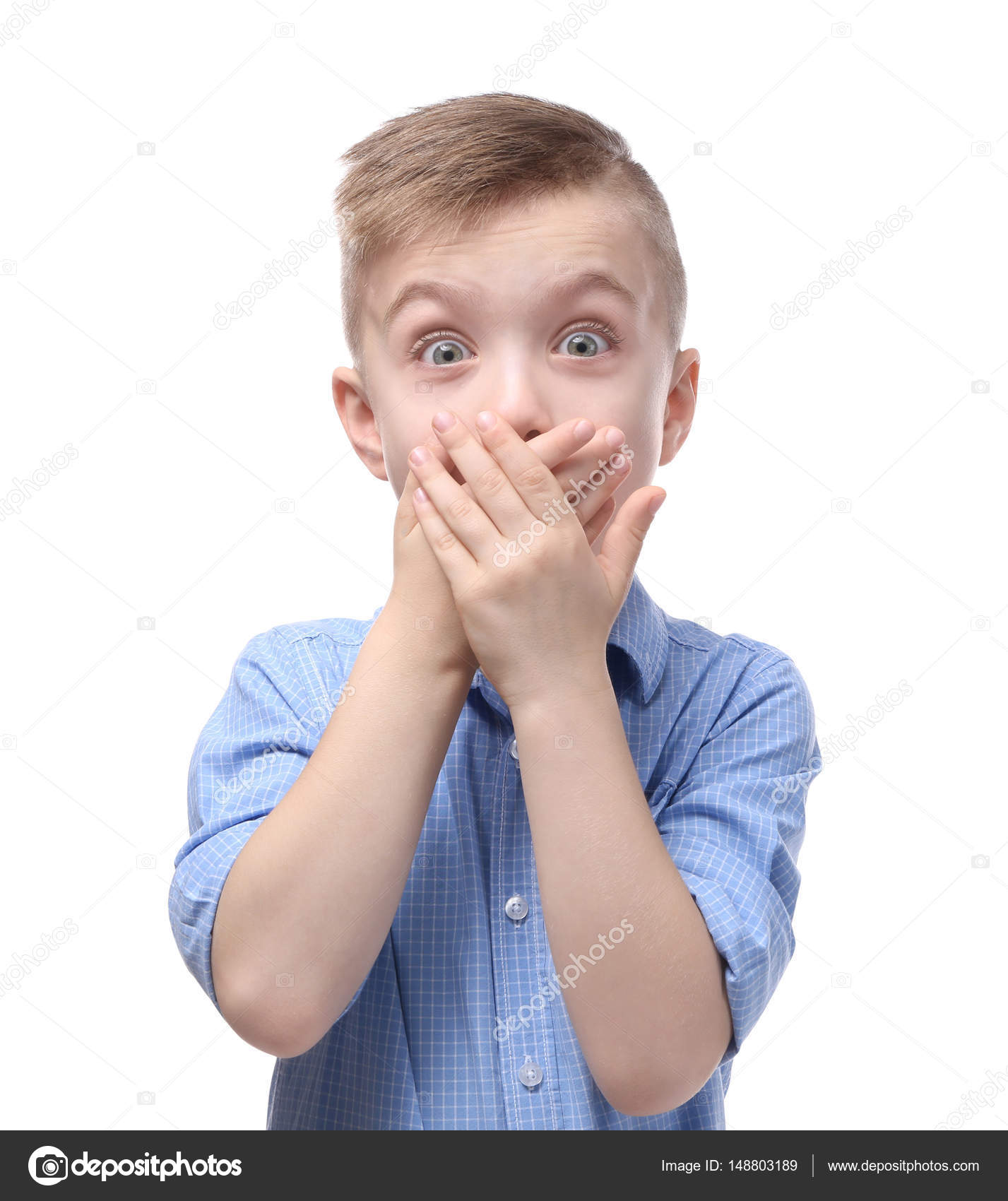 little boy covering mouth with hands — Stock Photo © belchonock ...