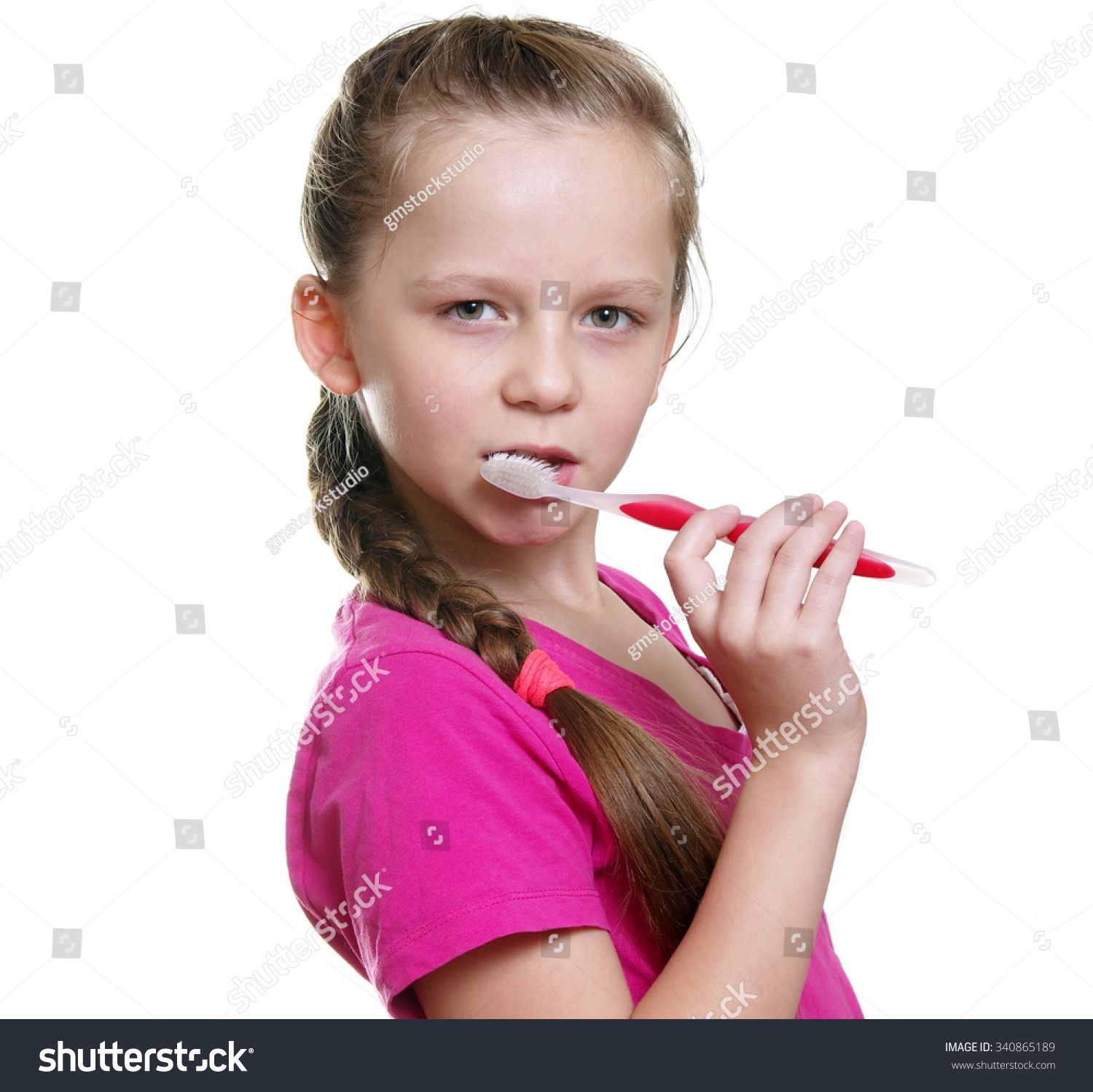 Little Girl Toothbrush On White Stock Photo & Image (Royalty-Free ...