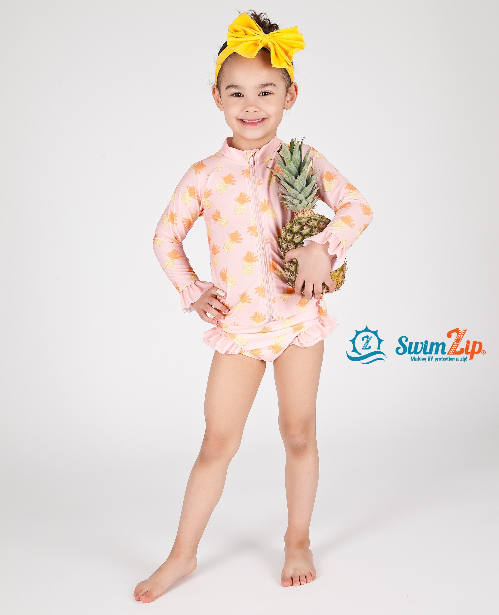 Little Girl Long Sleeve Rash Guard Swimsuit Set UPF 50+ UV Pineapple ...