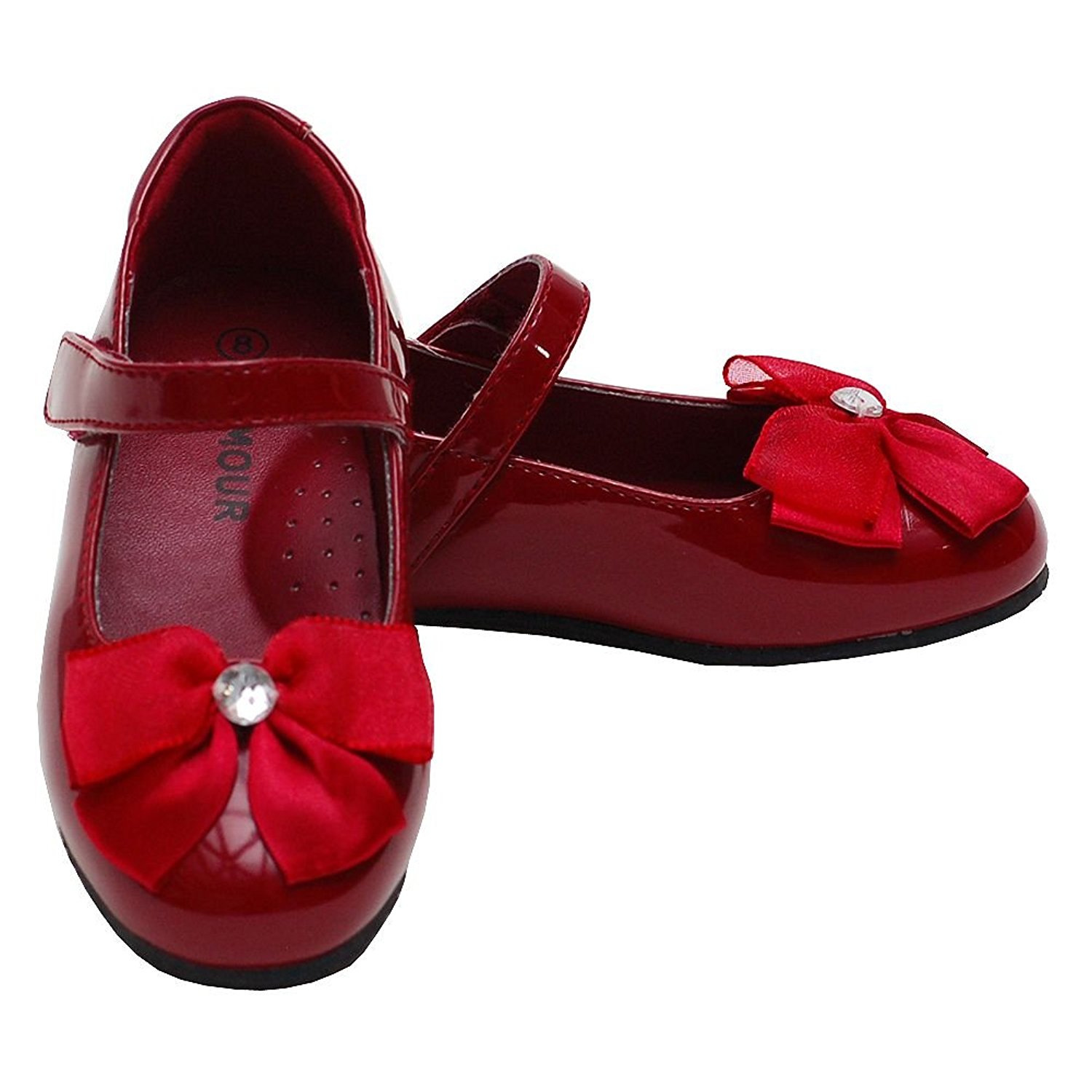 Amazon.com | L'Amour Patent Red Slip On Bow Dress Shoes Toddler 10 ...