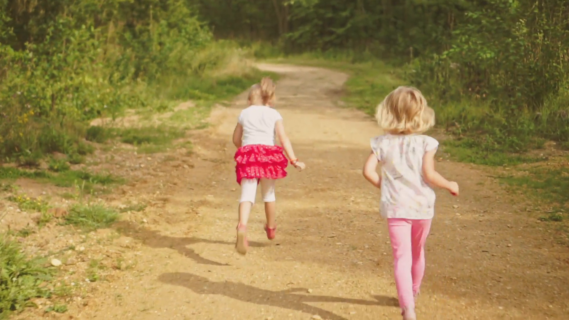 Two Little Girls Take a Walk Through a Park Stock Video Footage ...