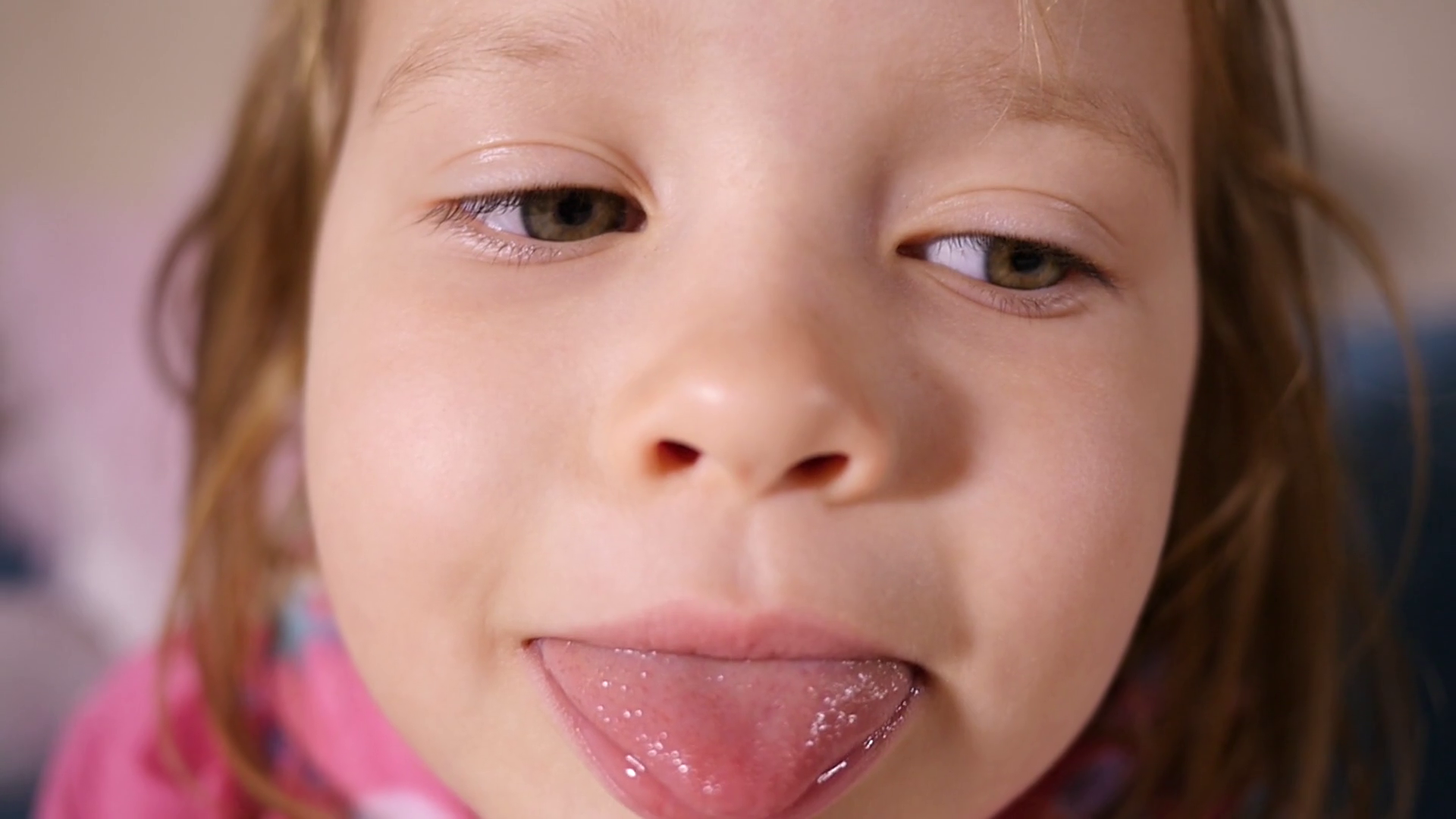 Cute Funny Little Kid Girl Face Portrait Making Grimace Showing ...