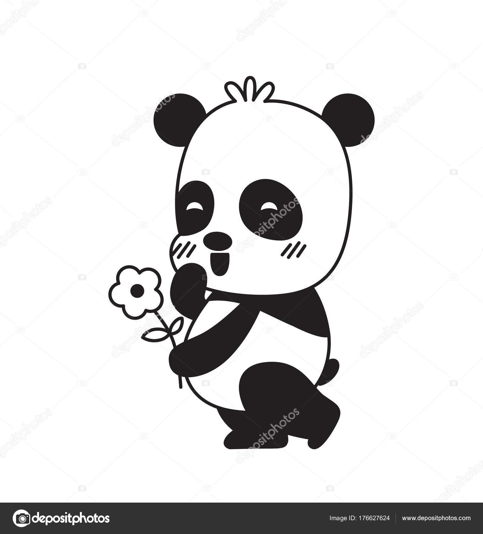 Cute little panda with a flower — Stock Vector © IvanNikulin #176627624