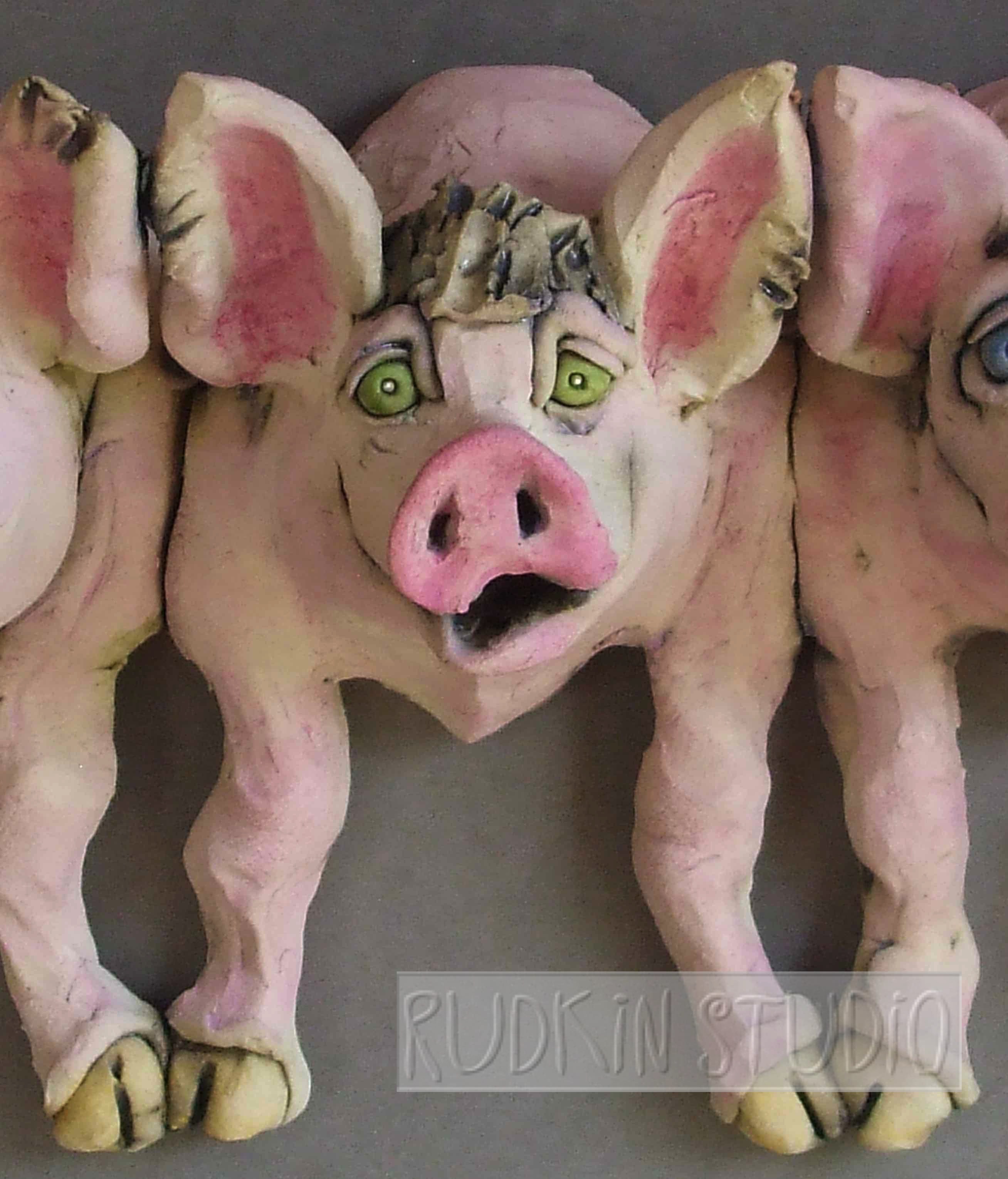 Three Little Pigs Ceramic Wall Sculpture - Rudkin Studio