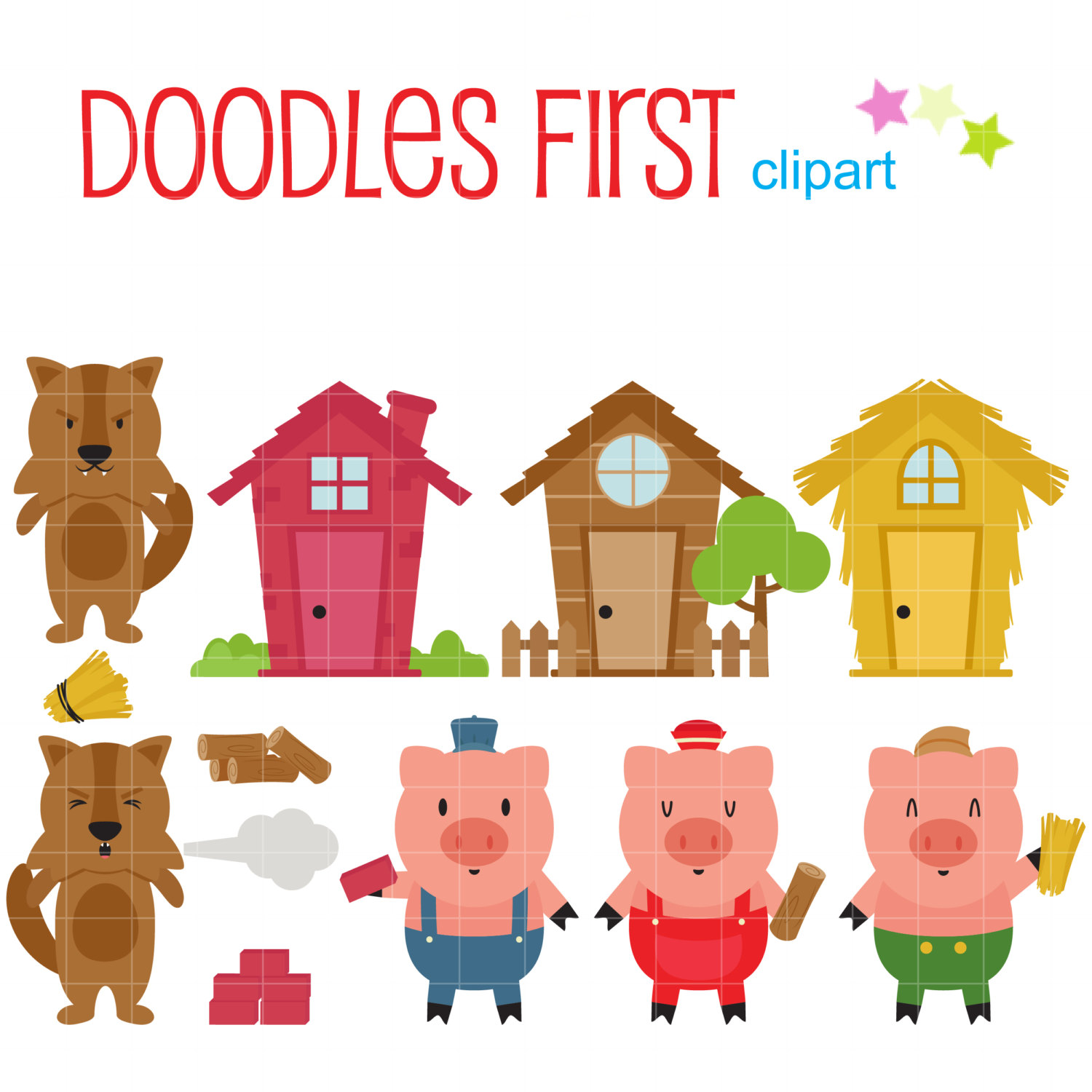 Three Little Pigs Clip Art for Scrapbooking Card Making