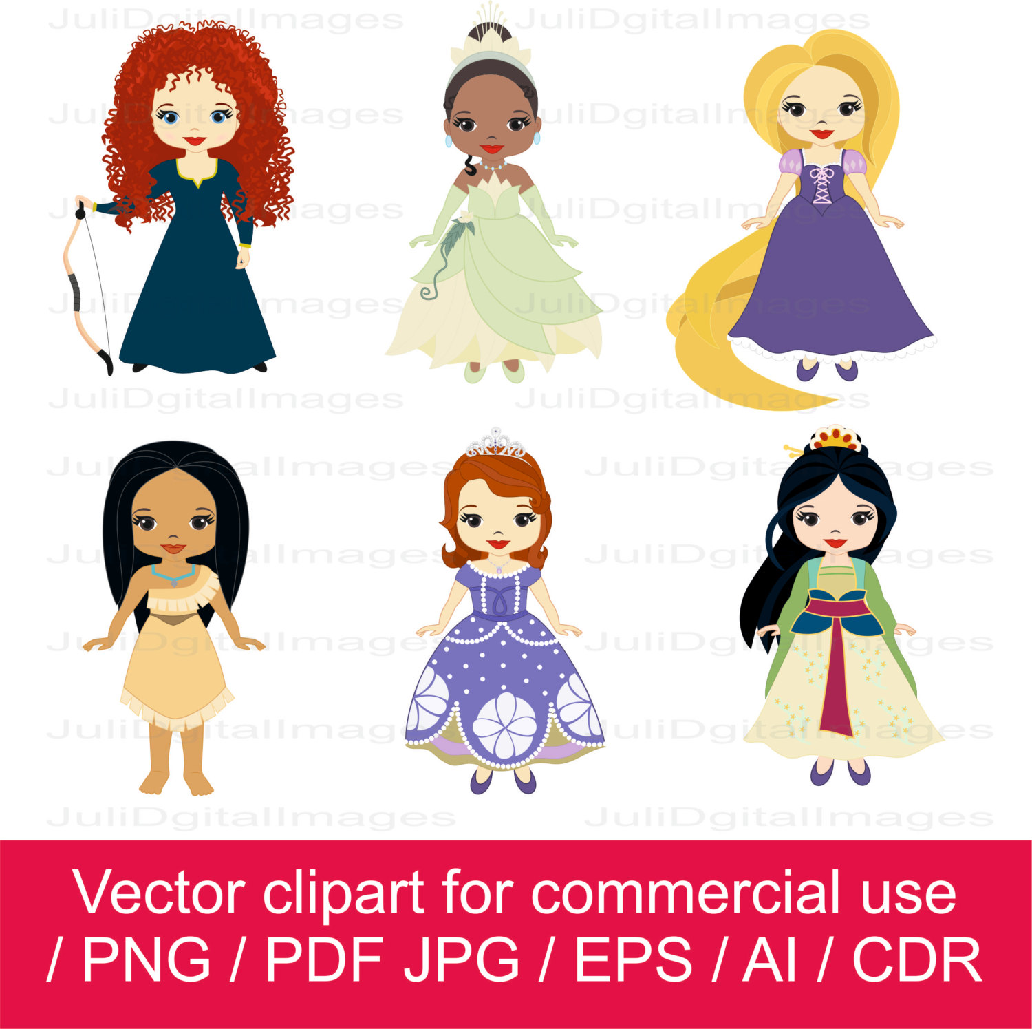 Princesses clipart / little princess clipart / princess vector