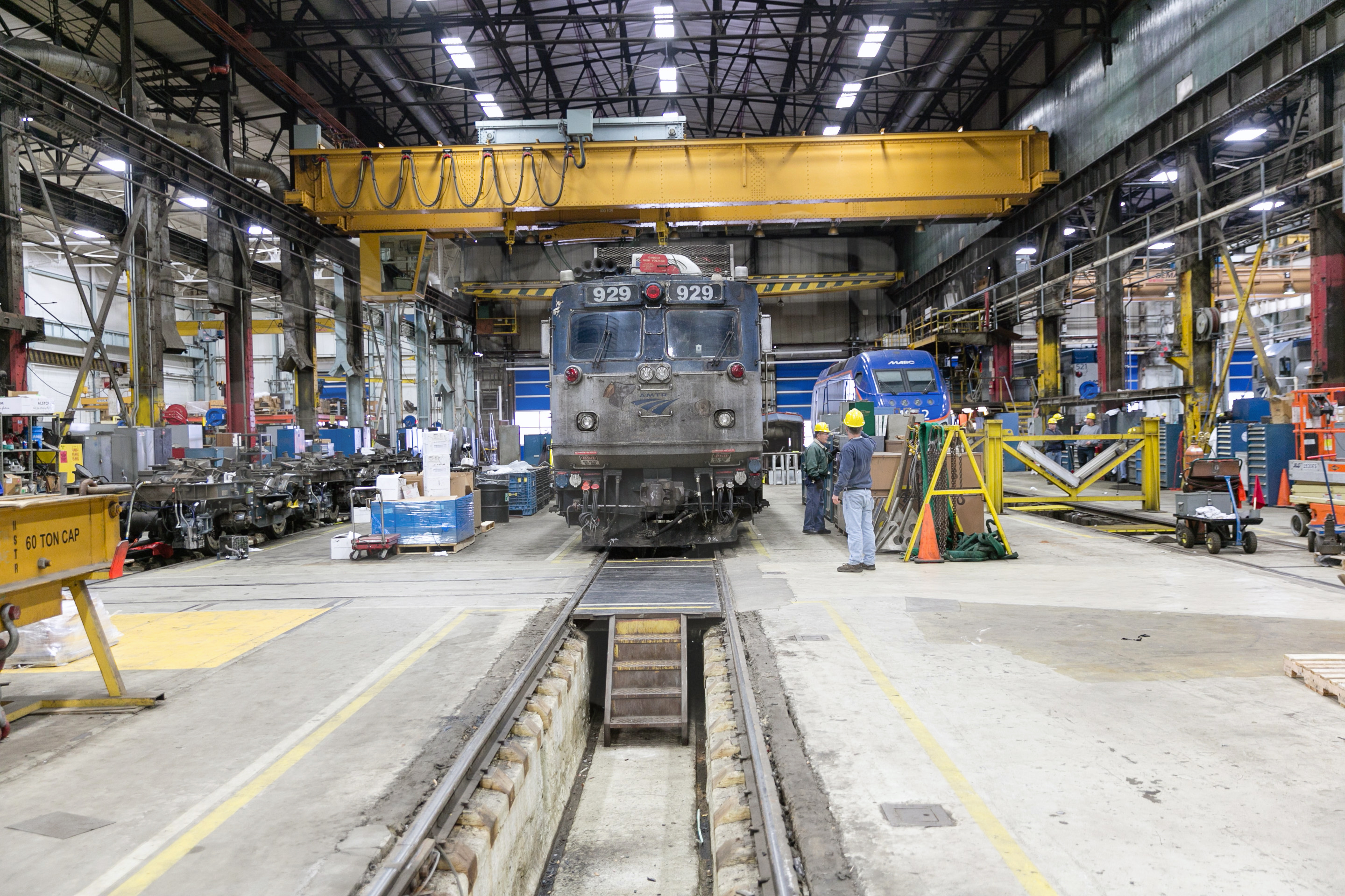 AEM-7 locomotive No. 929 at the Wilmington Shops, 2014. — Amtrak ...