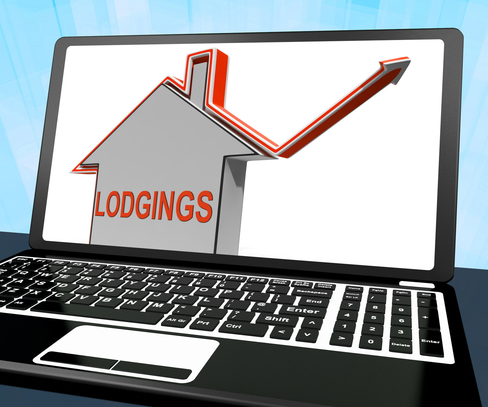 Lodgings house laptop shows accommodation or residency vacancy photo