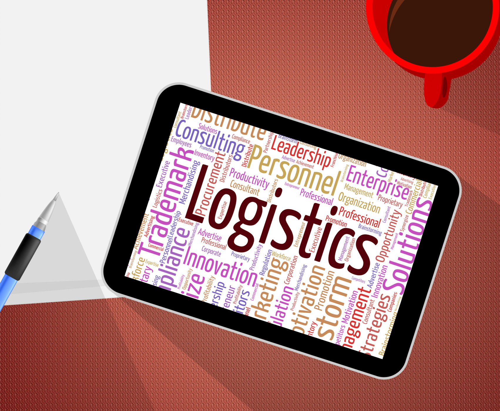 Logistics word shows systemization plans and wordcloud photo