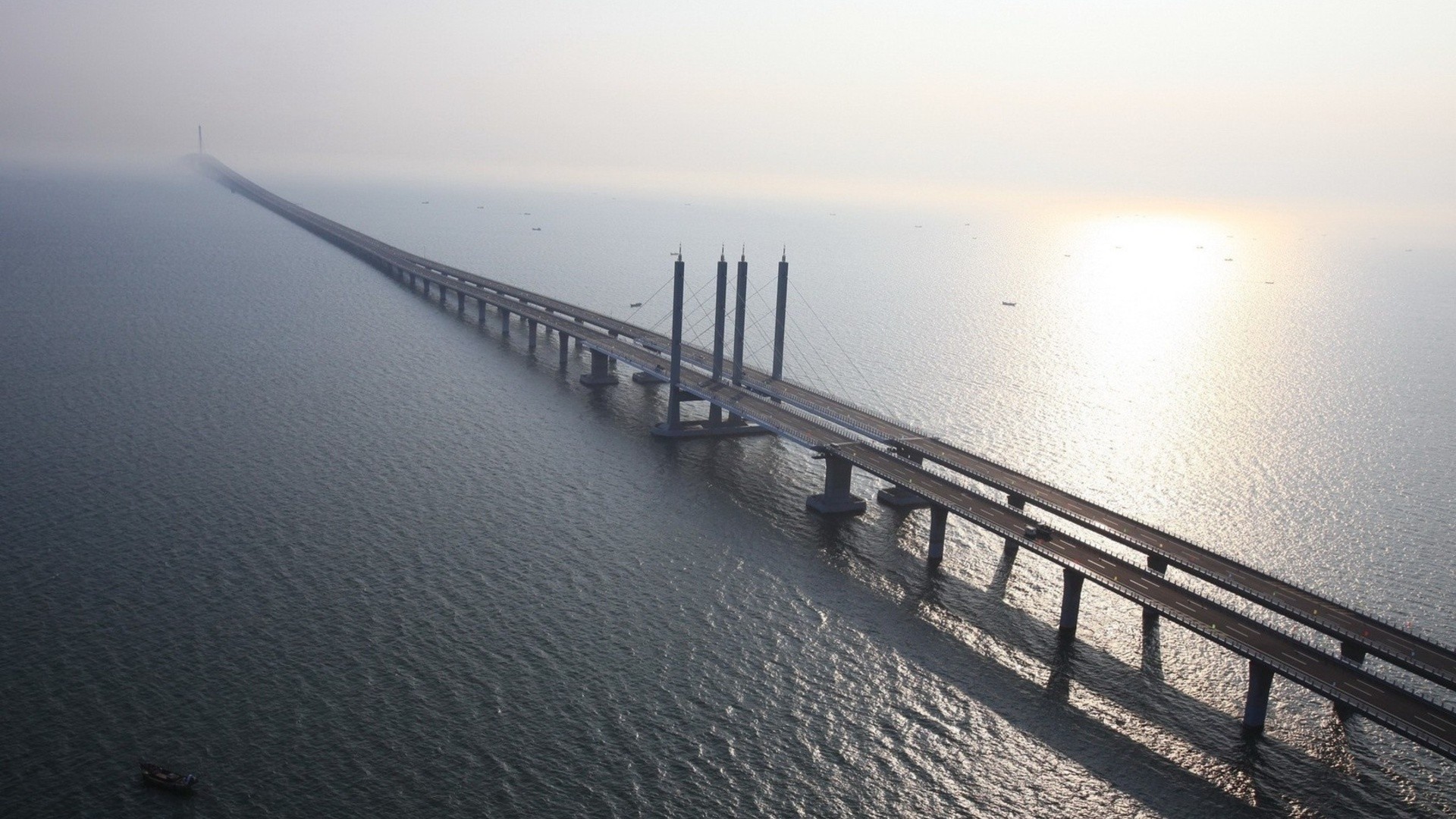 Bridges: Awesome Long Bridge Man Sea Fog Dual Monitor Background for ...