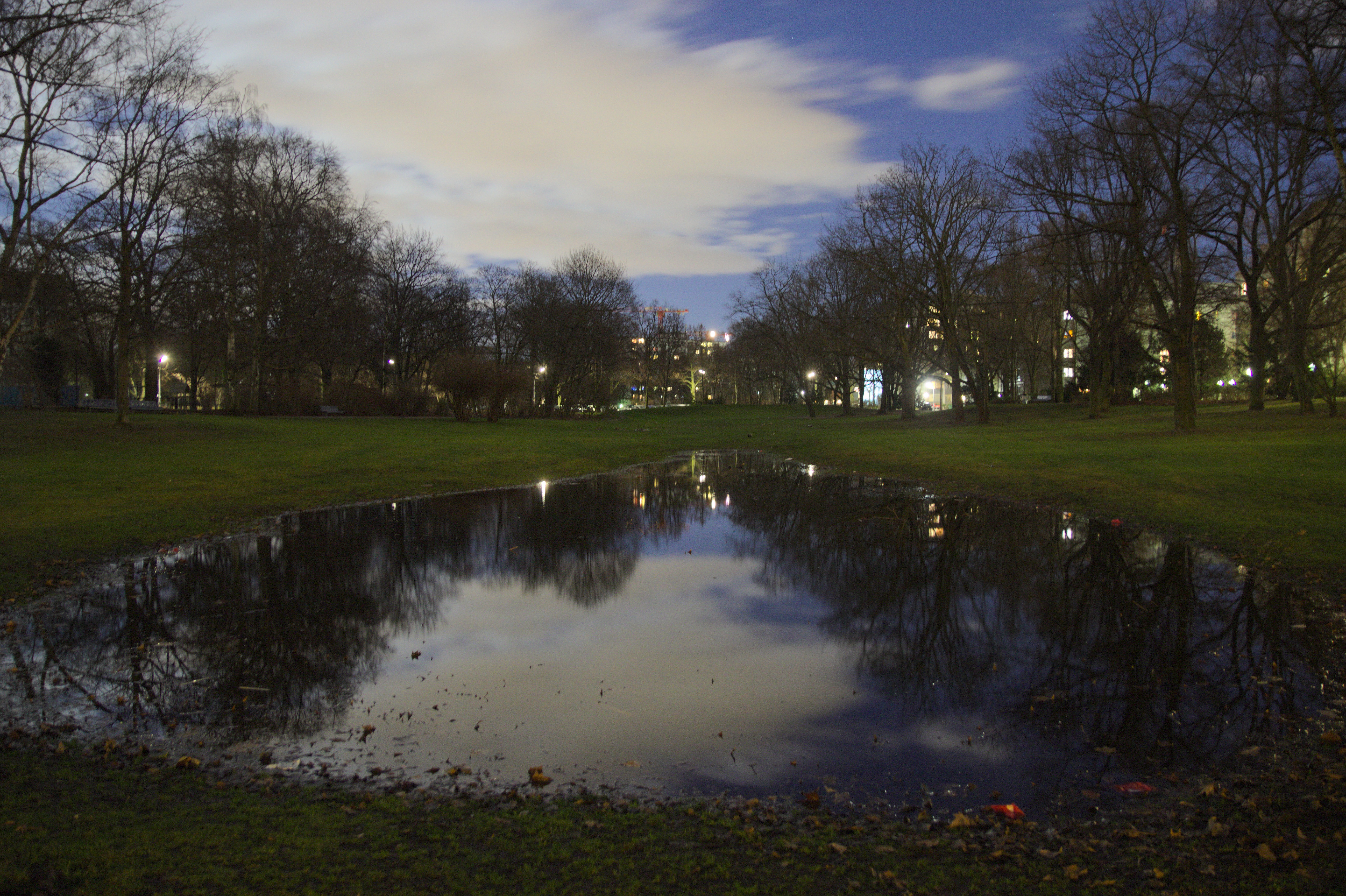 Long exposure of big puddle at night, volkspark wilmersdorf photo