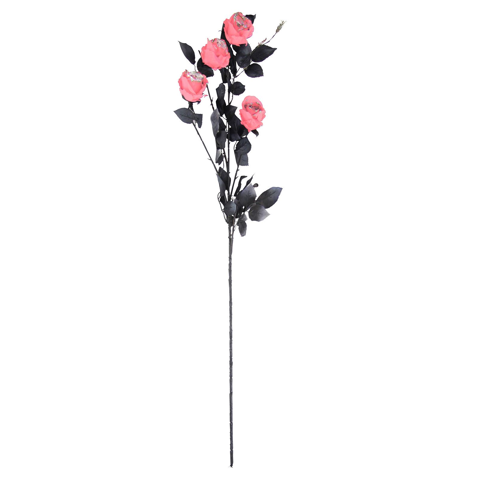 5 Head Gothic Glitter Rose Spray - Artificial Silk Flowers Long Stem ...