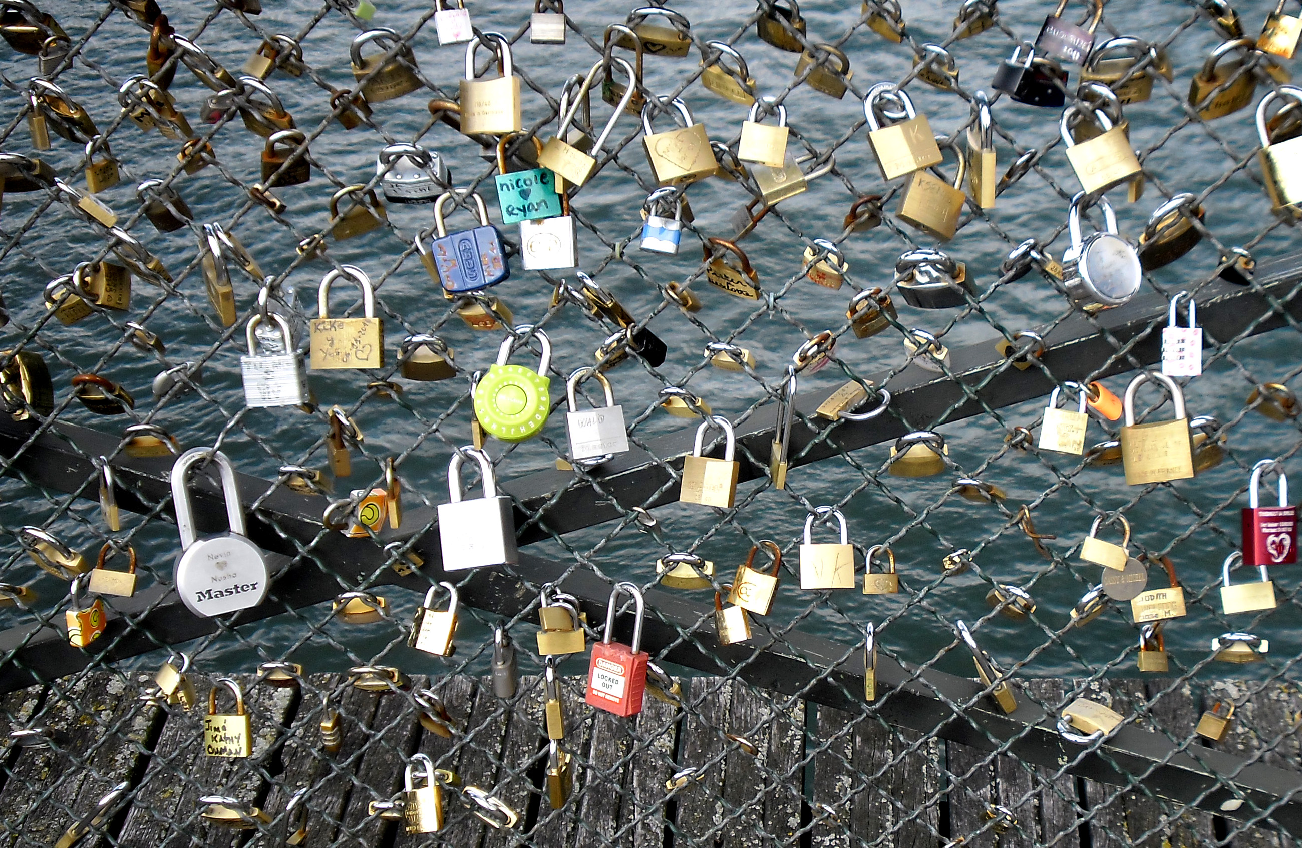 Love locks placed by tourists, Arts, Paris, Tourism, Seine, HQ Photo