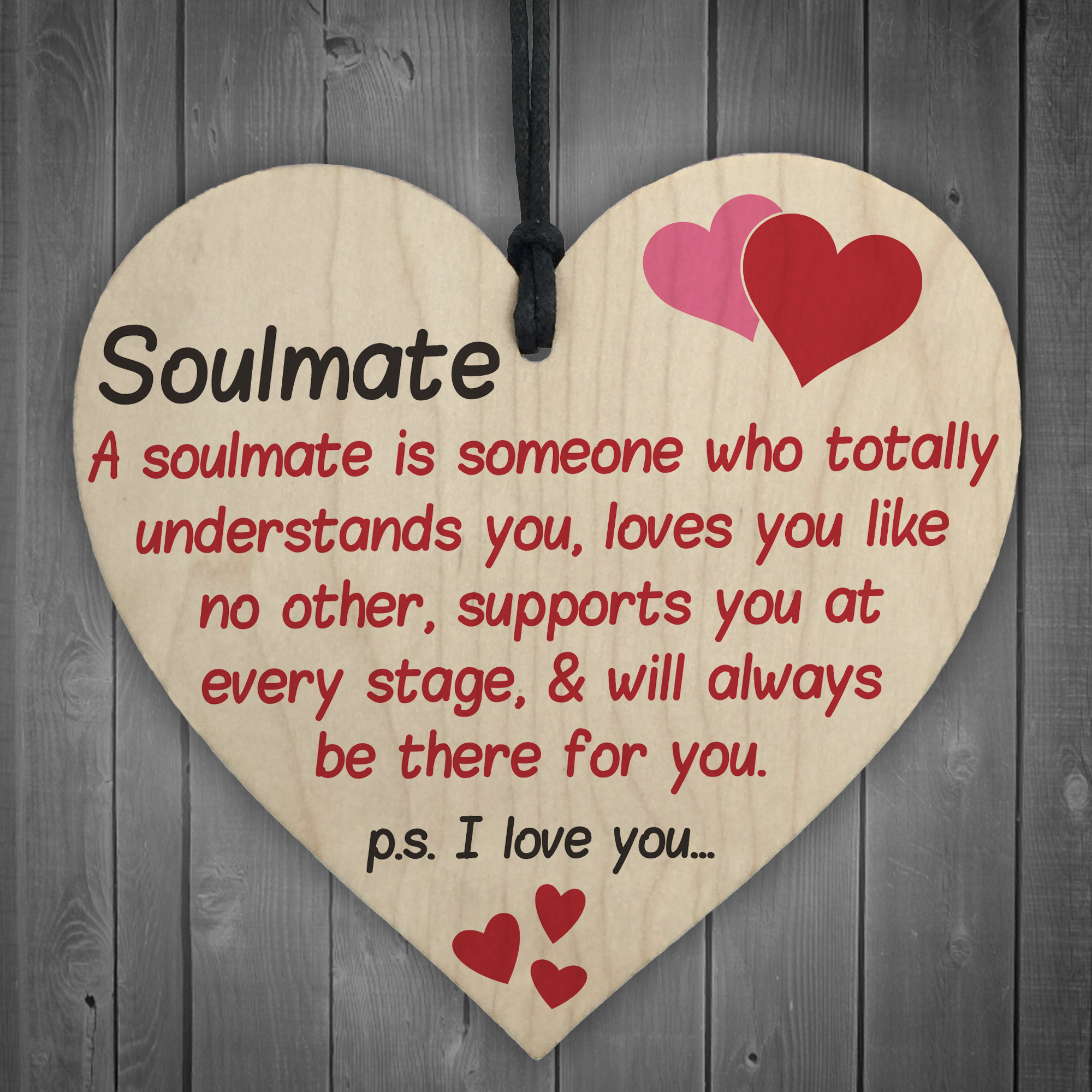 Soulmate I Love You Hanging Wooden Heart Valentines Day Gift Husband ...