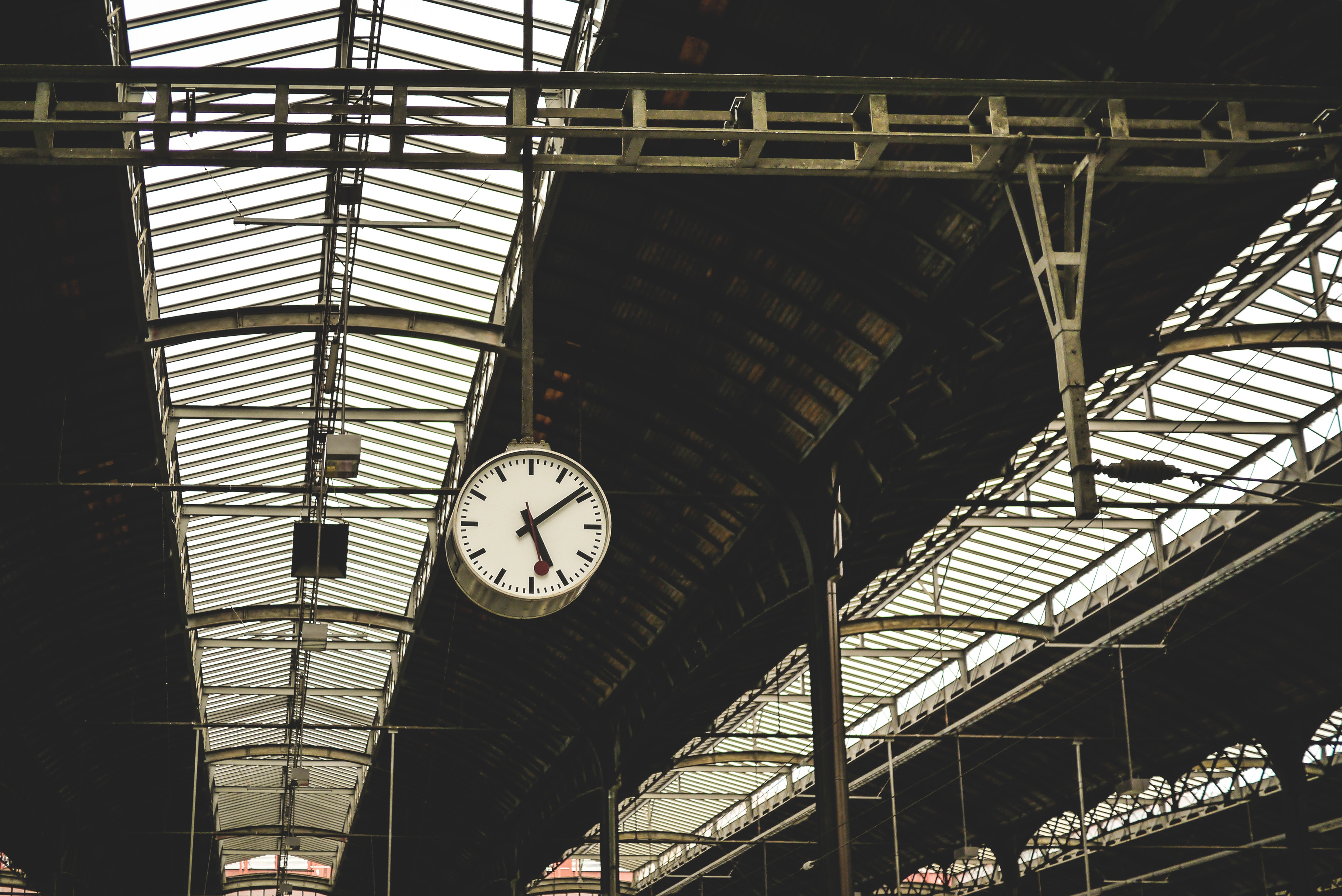 Low angle view of clock at railroad station photo