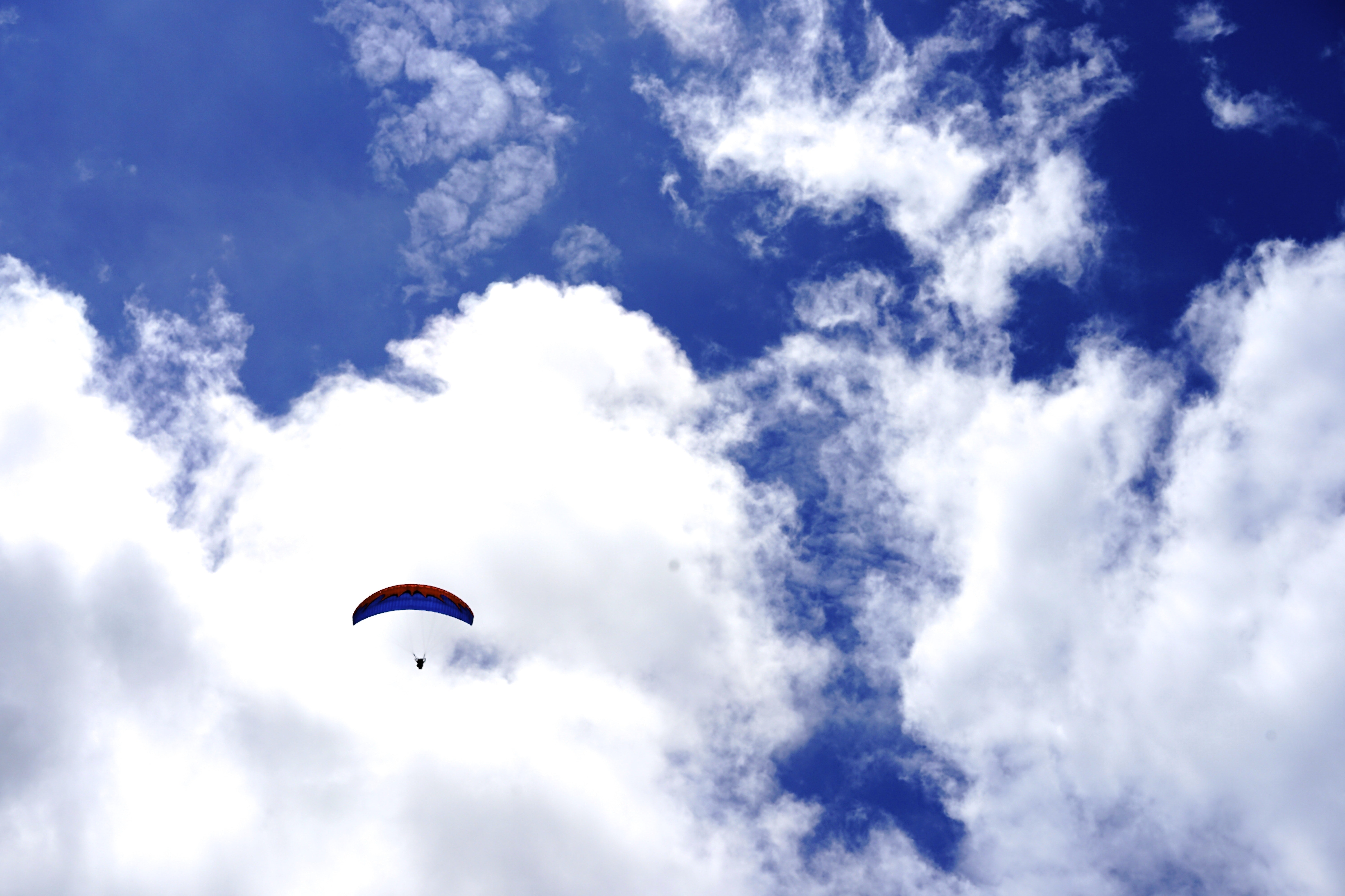 Low Angle View of Paragliding Against Sky, Adventure, Outdoor, Weather, Travel, HQ Photo