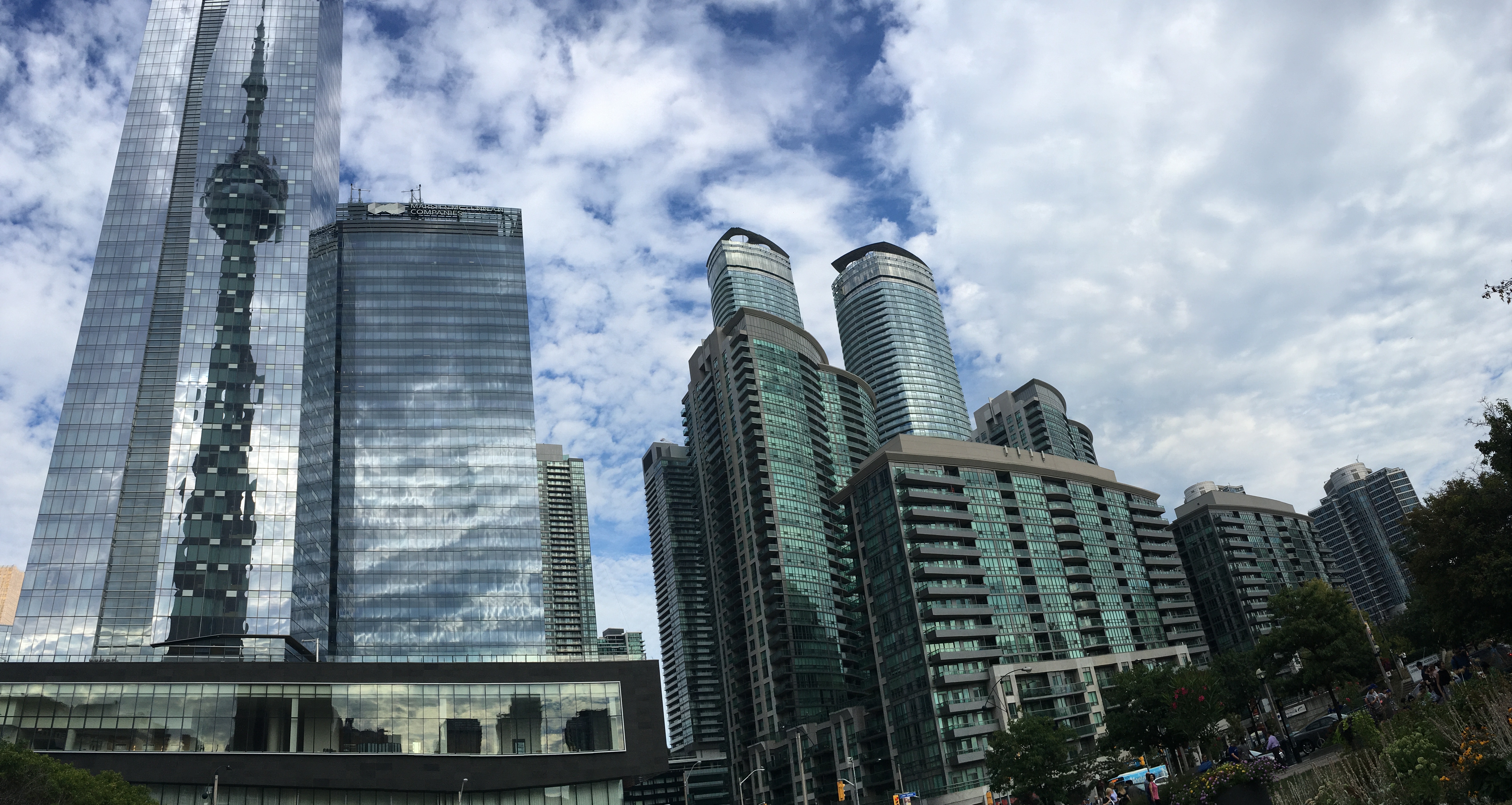 Low Angle View of Skyscrapers Against Cloudy Sky, Architecture, Buildings, Canada, City, HQ Photo