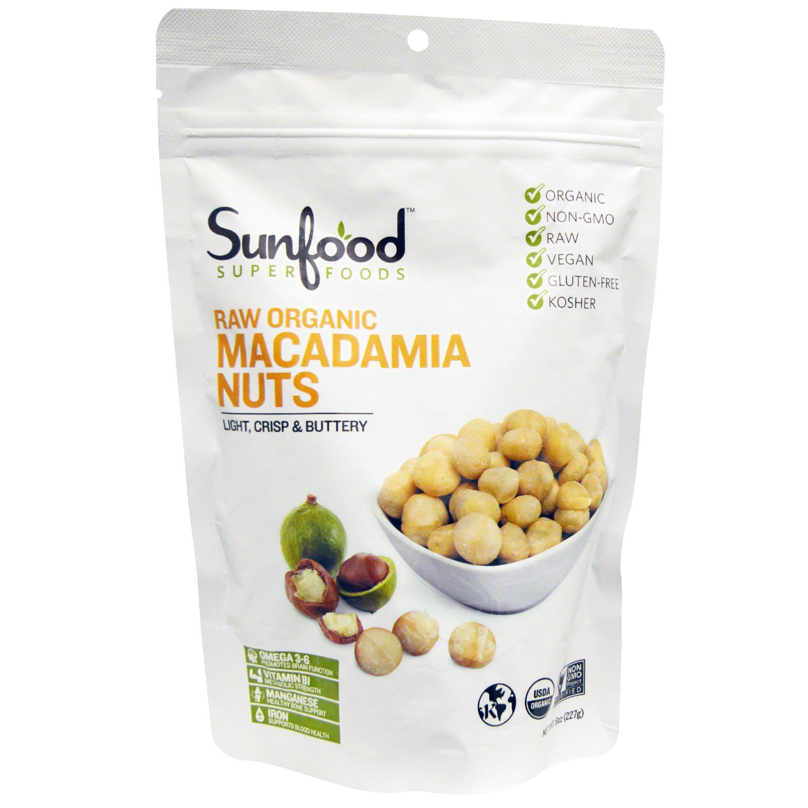 Sunfood, Raw Organic Macadamia Nuts, 8 oz (227 g) - iHerb.com