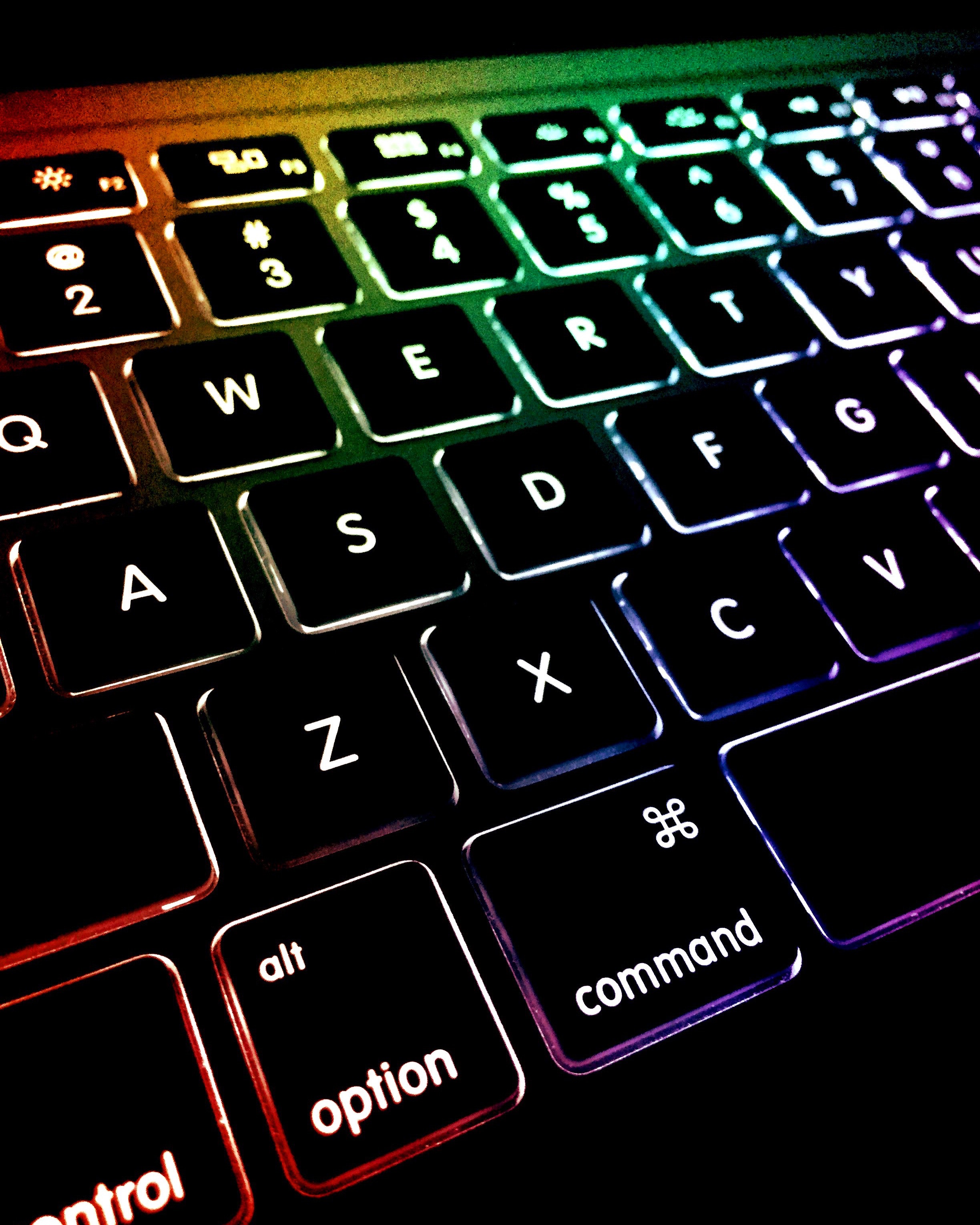 Macbook Colored Keyboard, Alphabet, Laptop, Text, Technology, HQ Photo