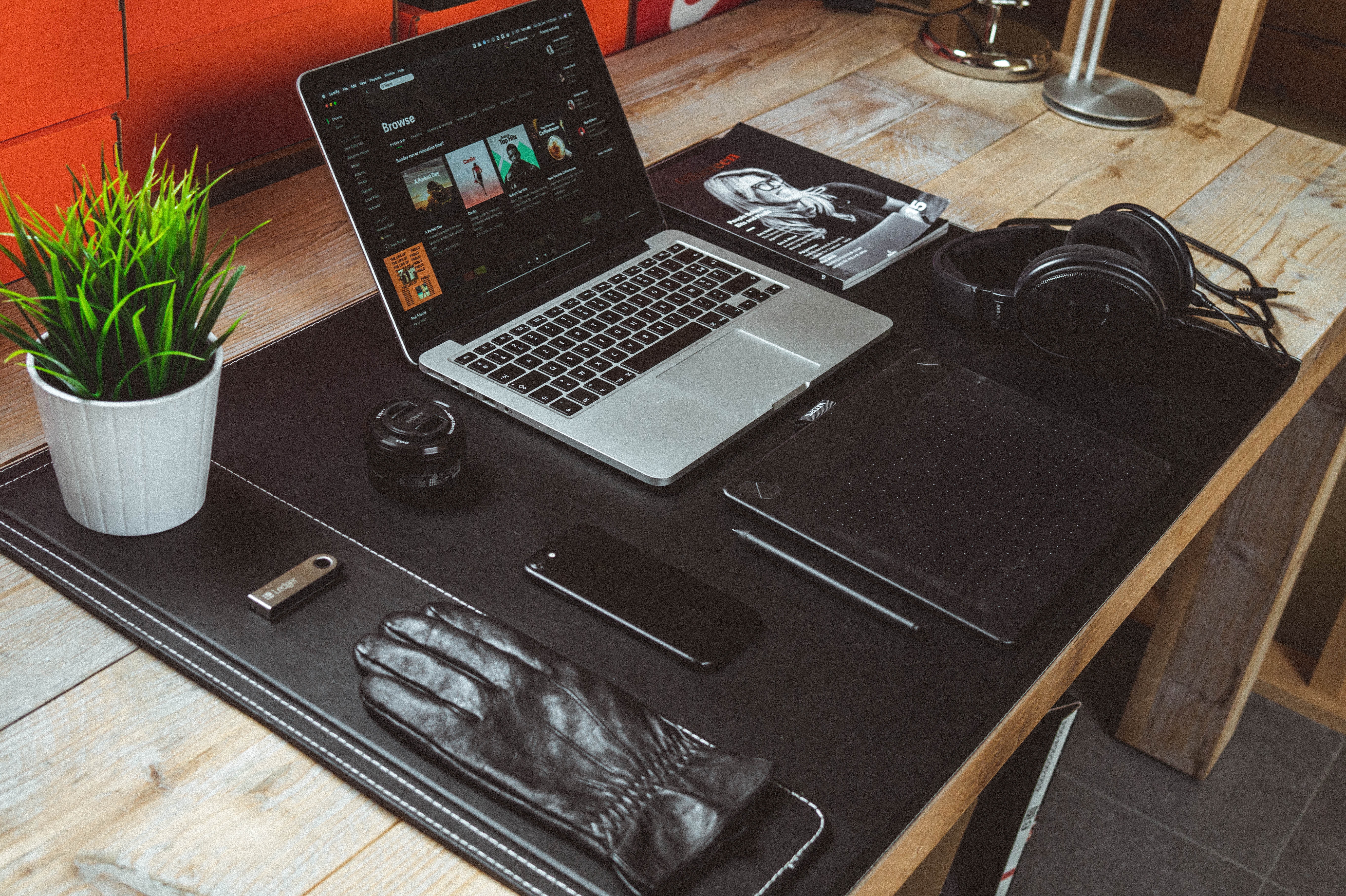 Macbook pro on desk photo