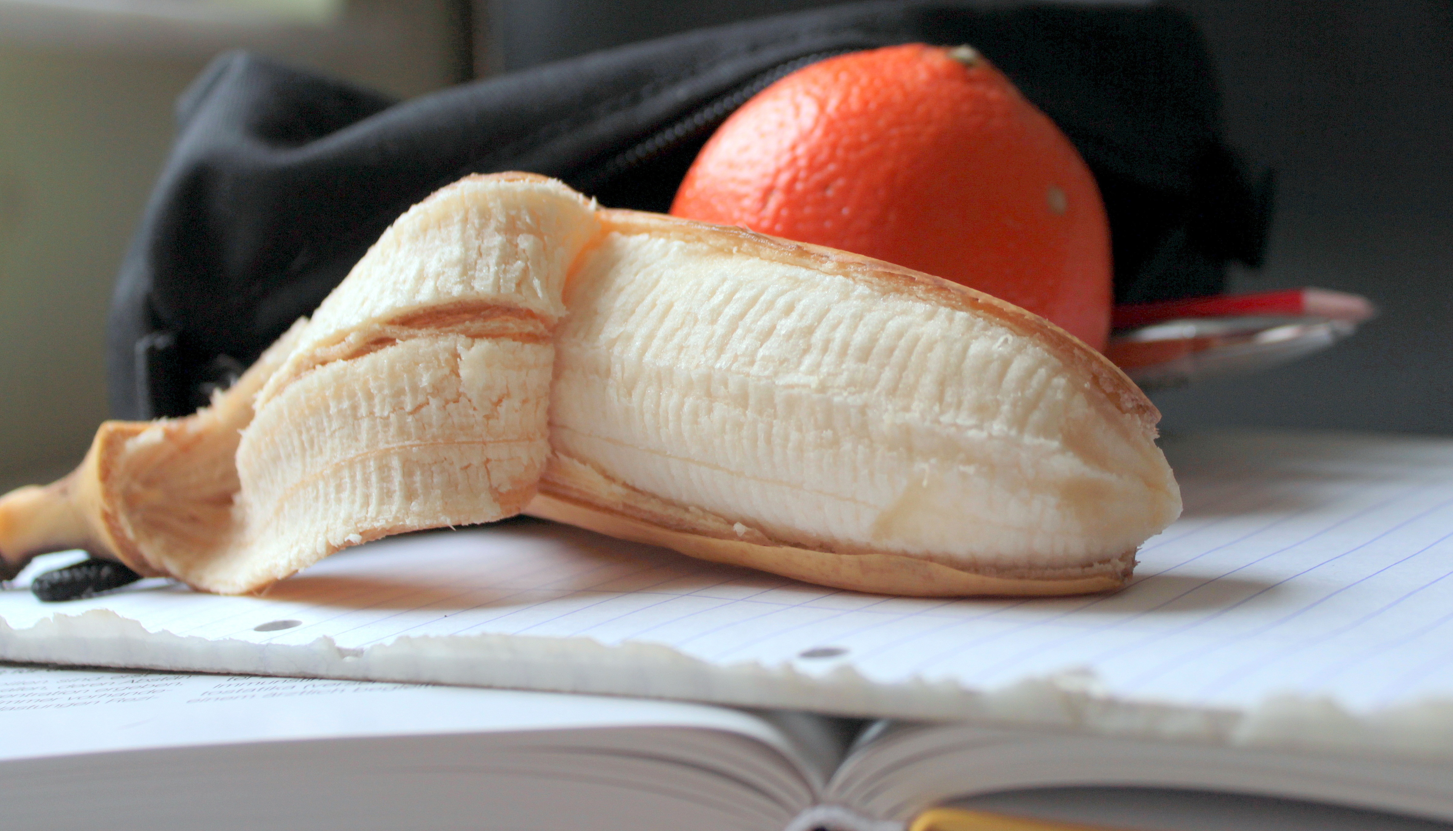 Macro banana and orange photo