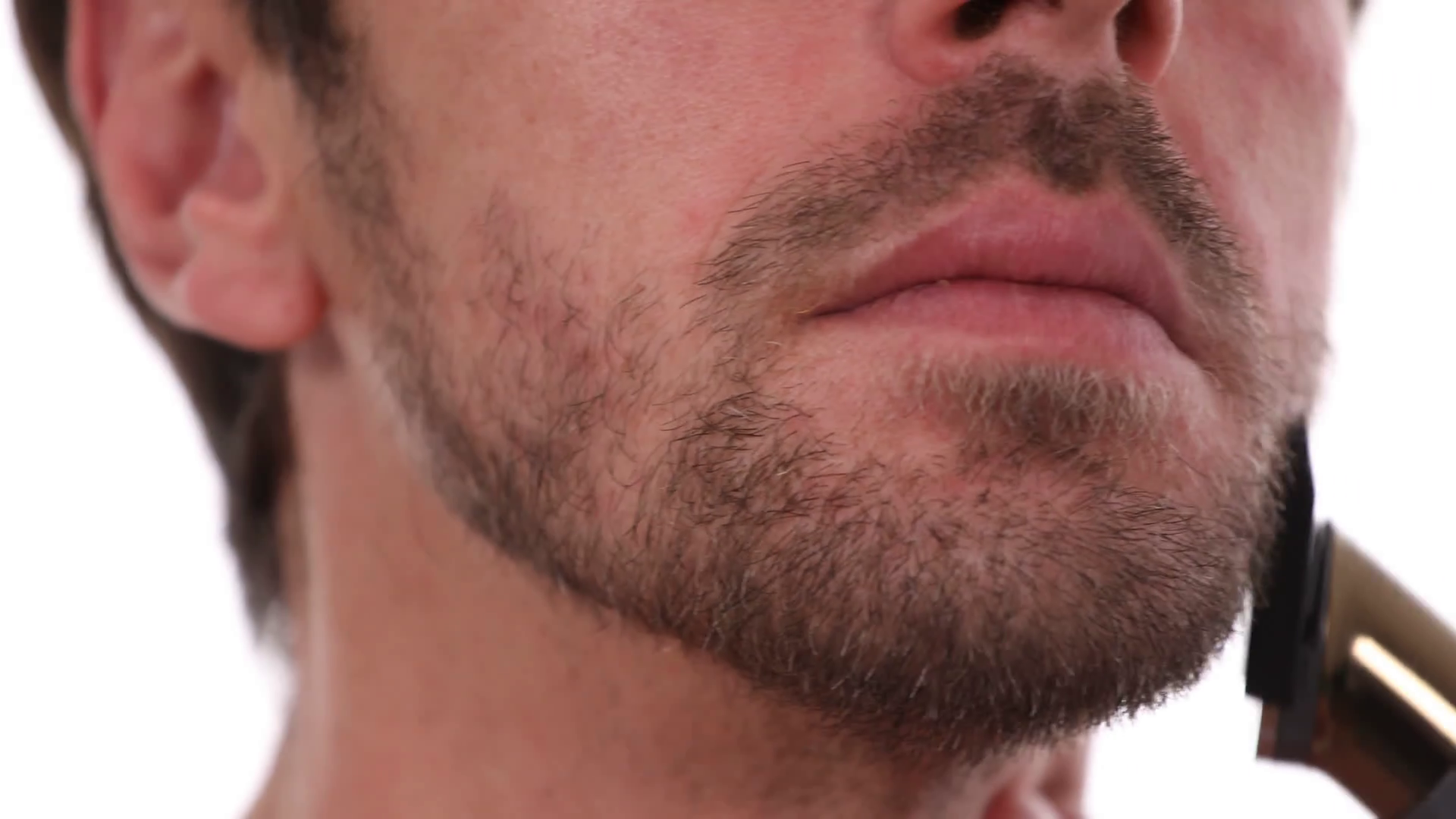 Closeup Macro Shot Portrait of Mature Man Trimming Beard Using ...