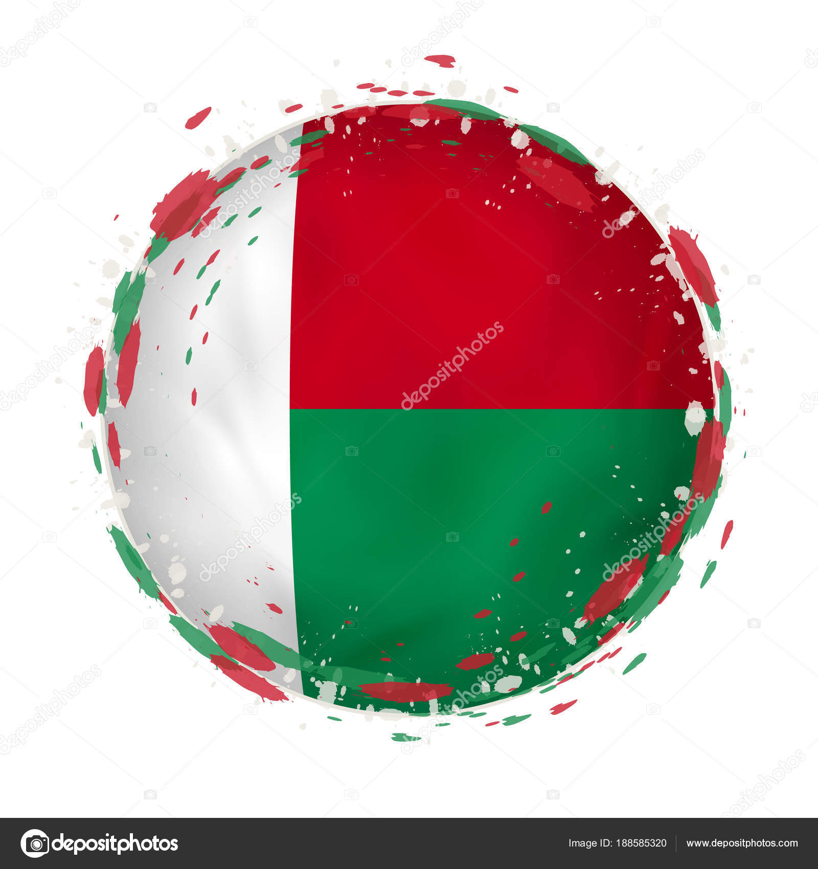 Round grunge flag of Madagascar with splashes in flag color. — Stock ...