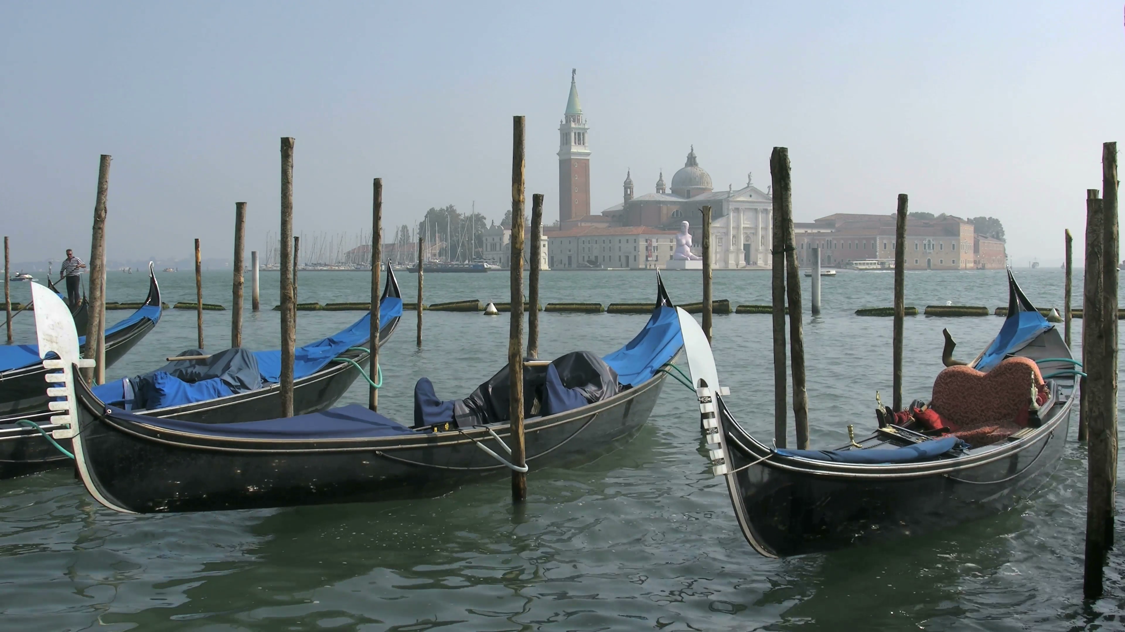 Venice Gondolas in Front of San Giorgio Maggiore Stock Video Footage ...