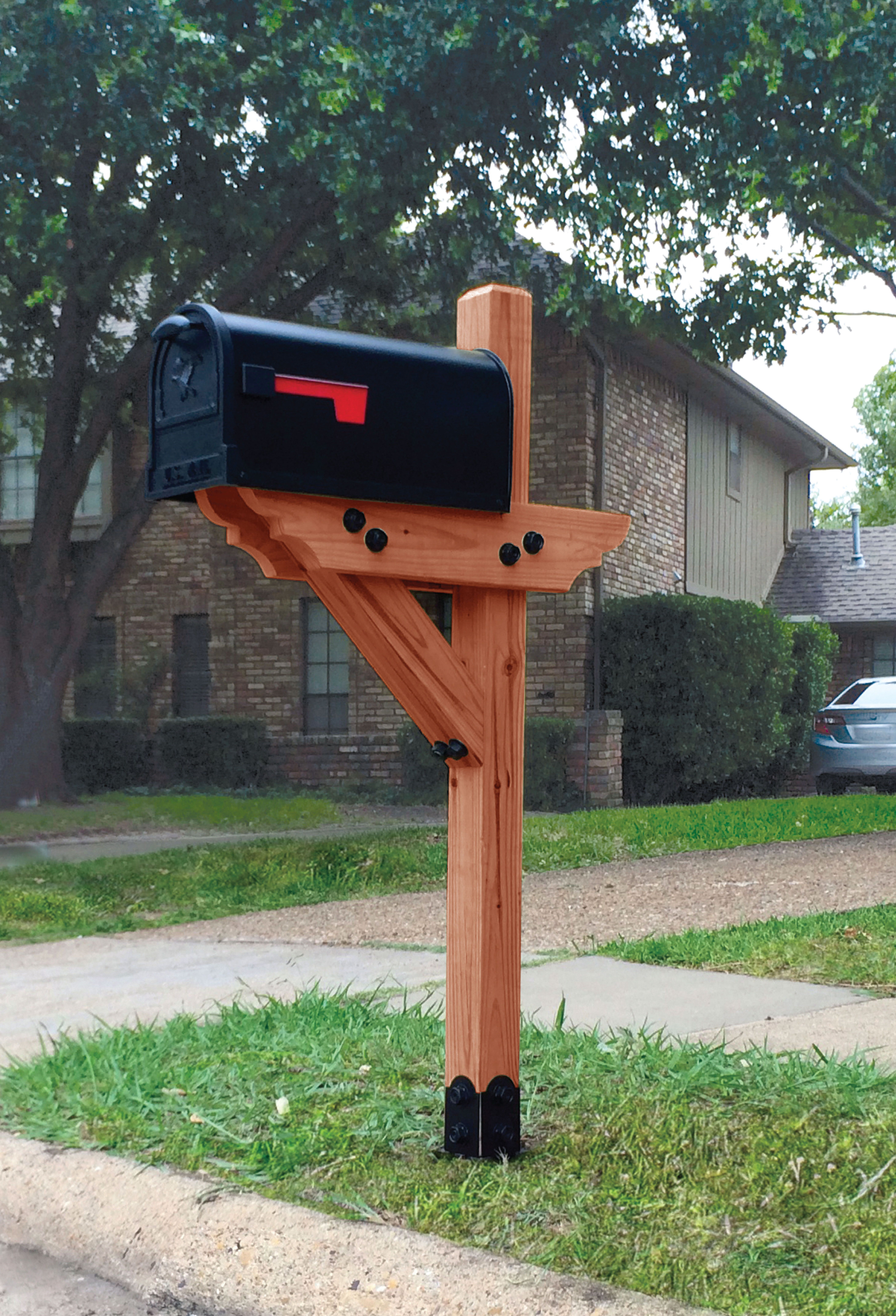 Dress your mailbox up in style with this wood mailbox post. | Curb ...