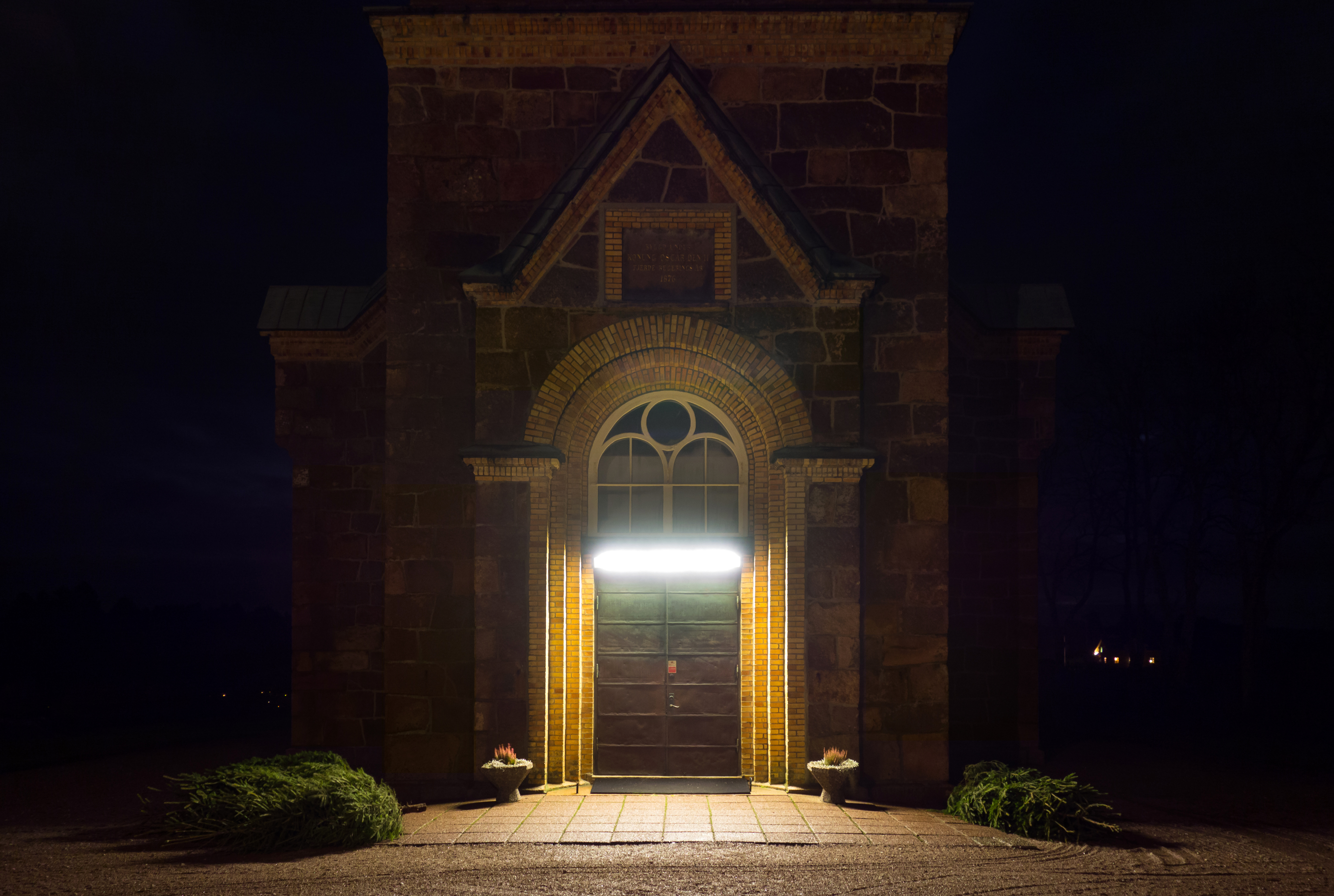 Main entrance Brastad Church at night, Architecture, Brastad, Church, Door, HQ Photo